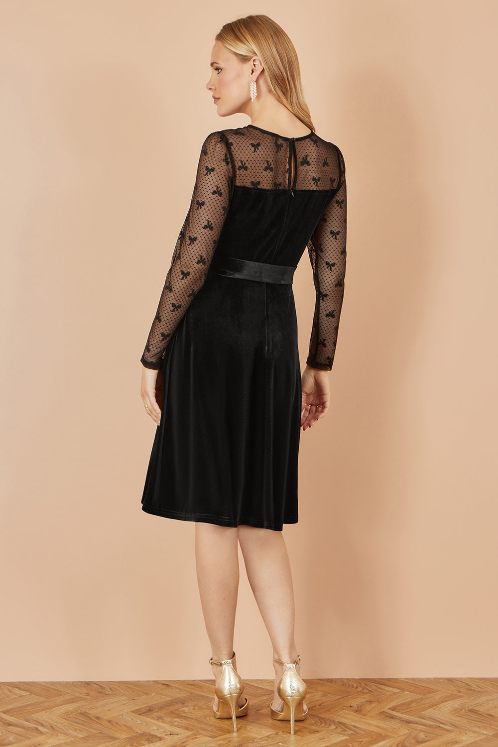 Yumi Black Velvet Skater Dress With Mesh Bow Sleeves Dress Party Yumi