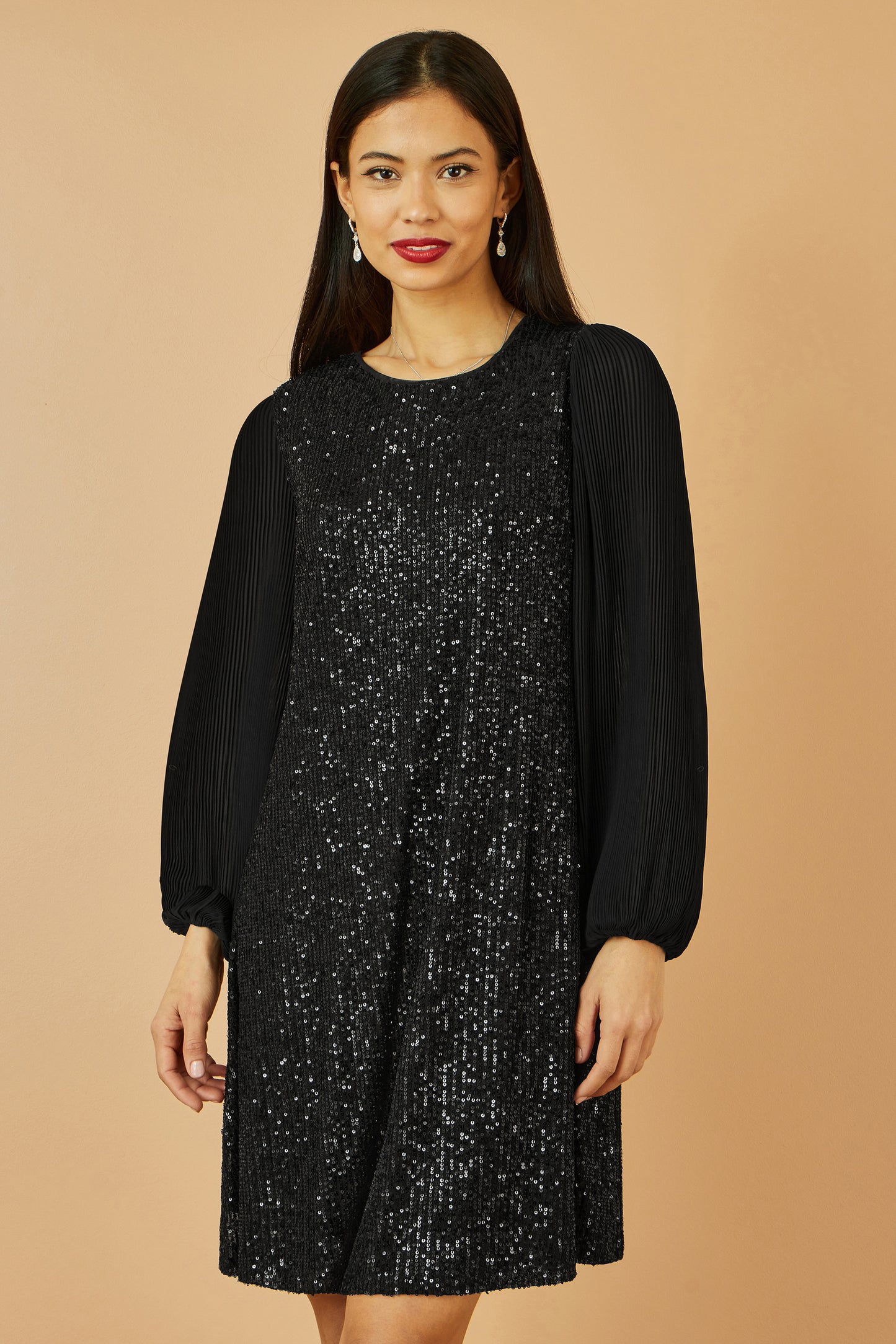 Yumi Black Velvet Sequin Tunic With Long Pleated Sleeves Dress Party Yumi