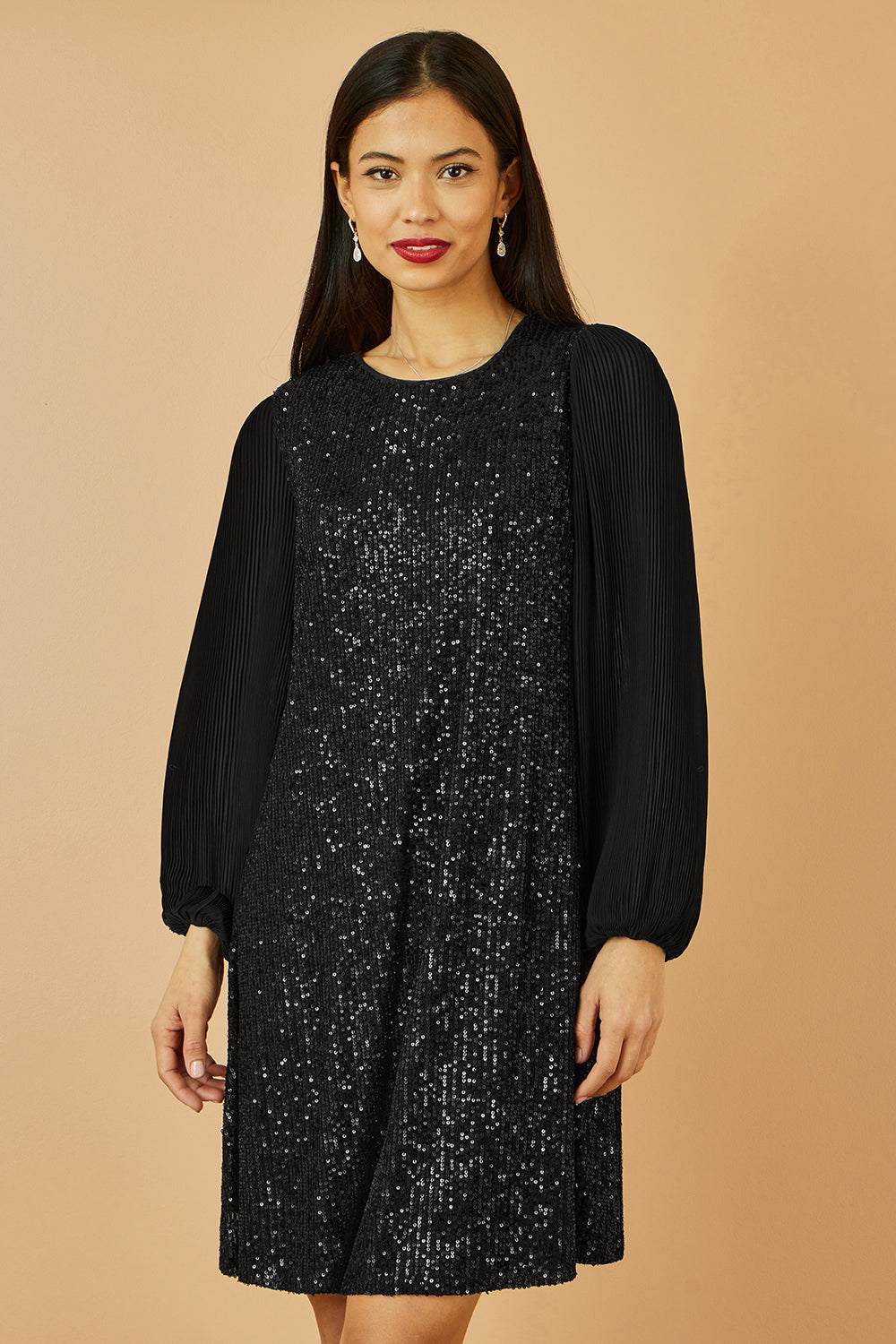 Yumi Black Velvet Sequin Tunic With Long Pleated Sleeves Dress Party Yumi