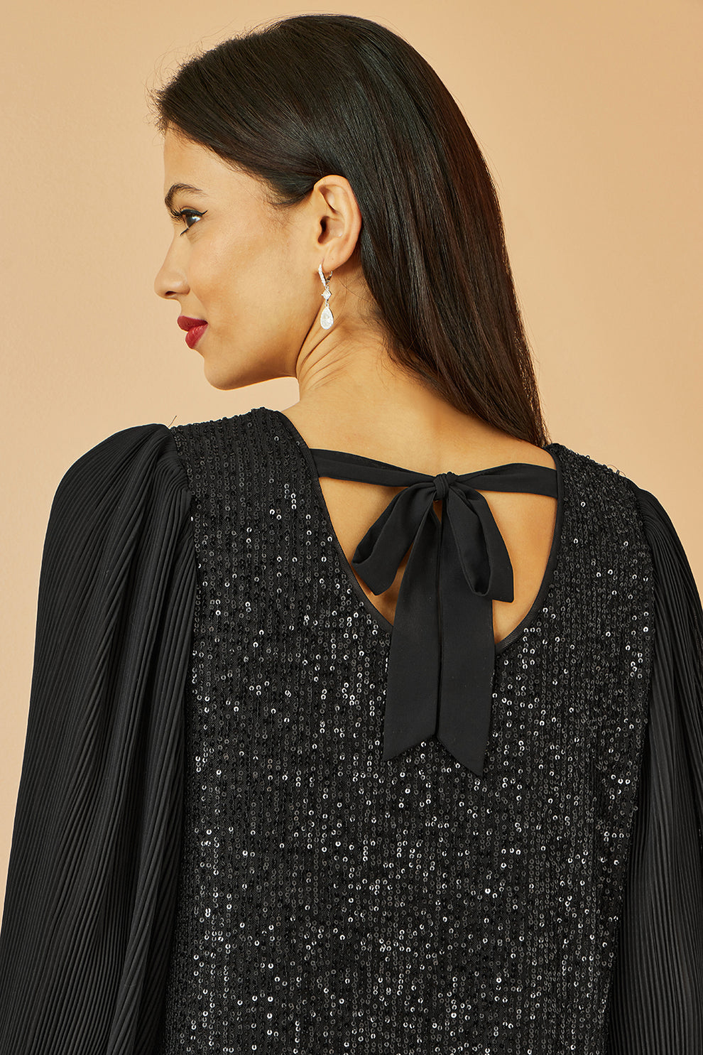 Yumi Black Velvet Sequin Tunic With Long Pleated Sleeves | Yumi
