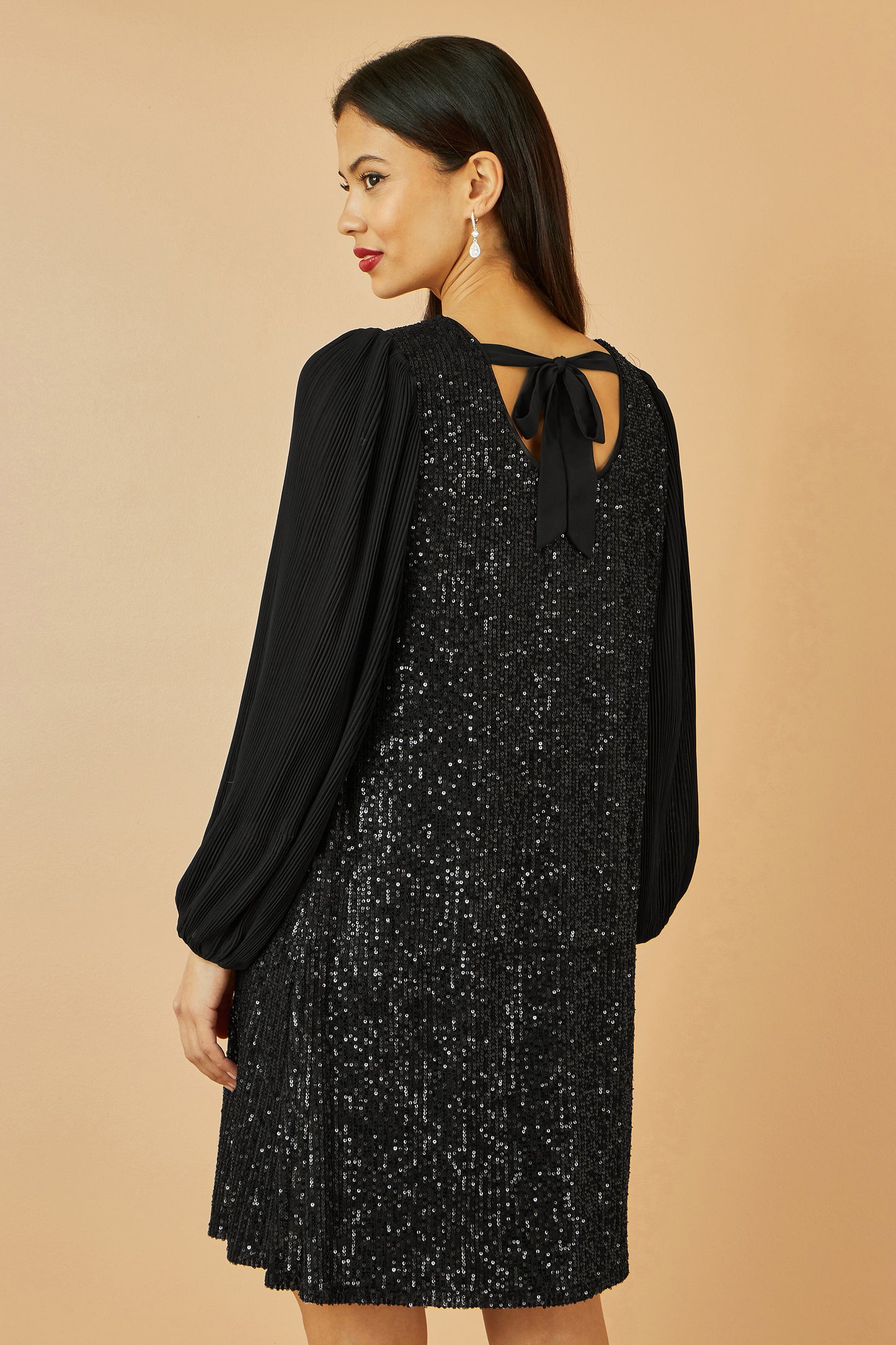 Yumi Black Velvet Sequin Tunic With Long Pleated Sleeves Dress Party Yumi