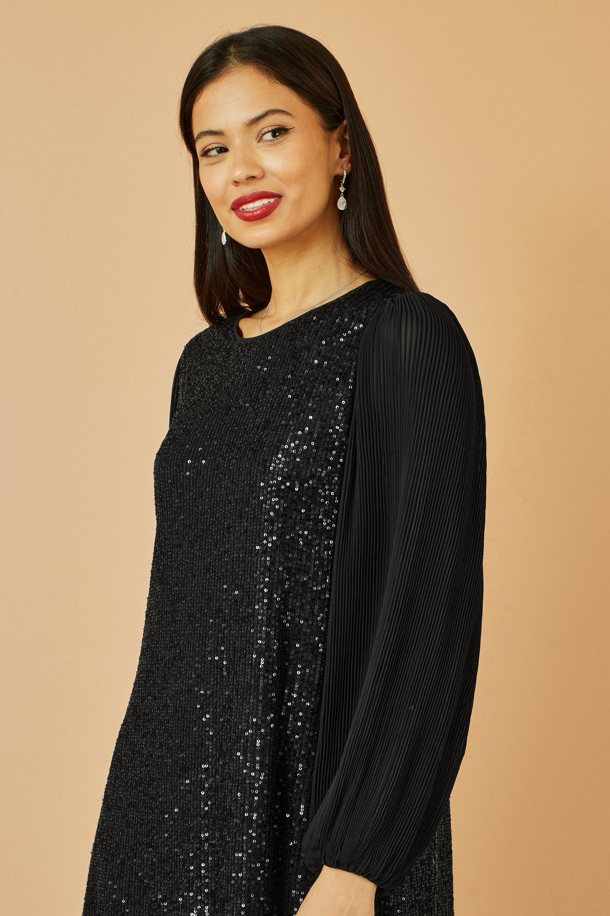 Yumi Black Velvet Sequin Tunic With Long Pleated Sleeves Dress Party Yumi