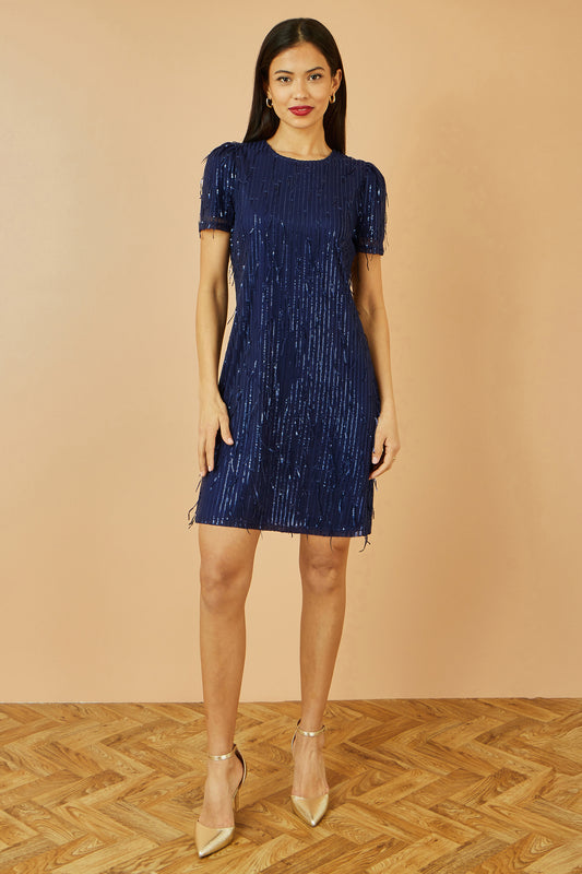 Yumi Navy Dripping Sequin Tunic Dress Dress Party Yumi