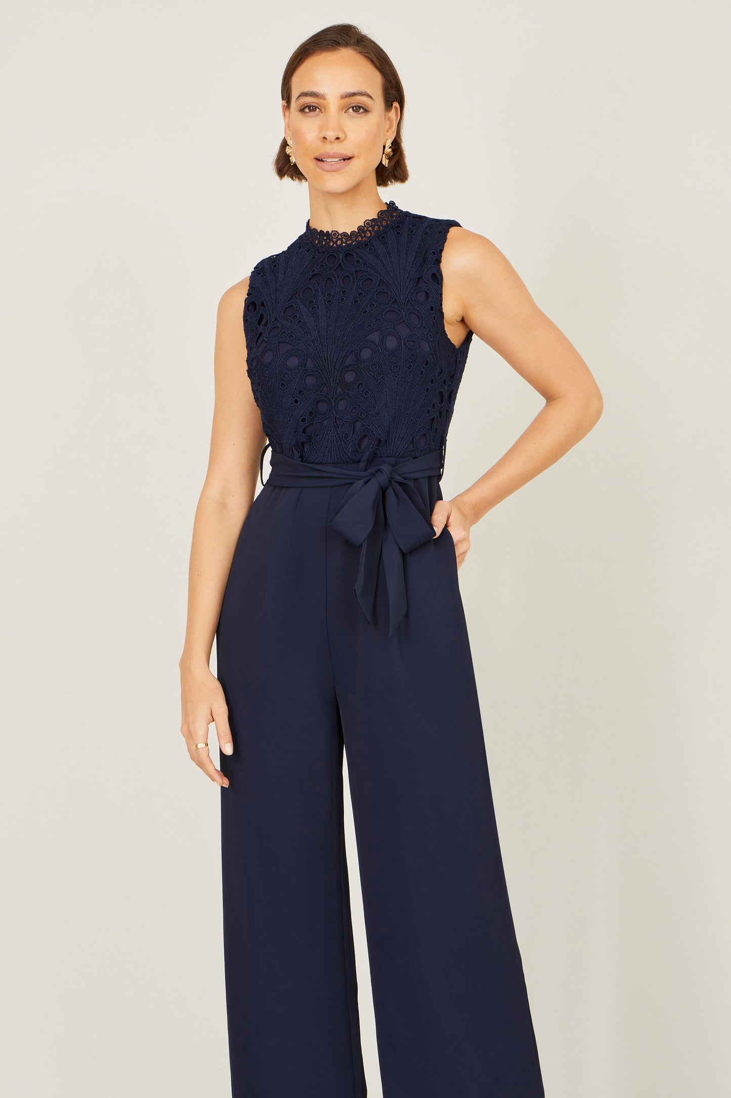 Yumi Navy Lace Sleeveless Jumpsuit JUMPSUIT Yumi
