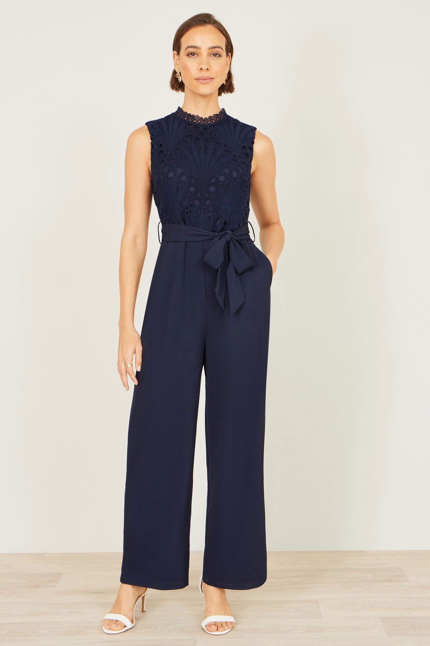Yumi Navy Lace Sleeveless Jumpsuit JUMPSUIT Yumi