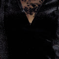 Yumi Black Fitted Velvet Dress With Sheer Floral Sleeves Dress Party Yumi