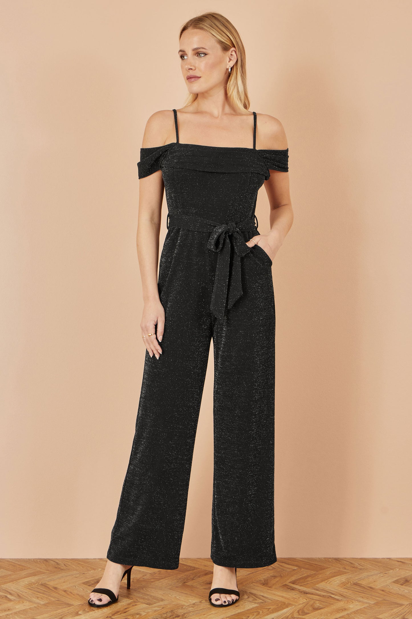 Yumi Black Sparkle Stretch Bardot Jumpsuit JUMPSUIT Yumi