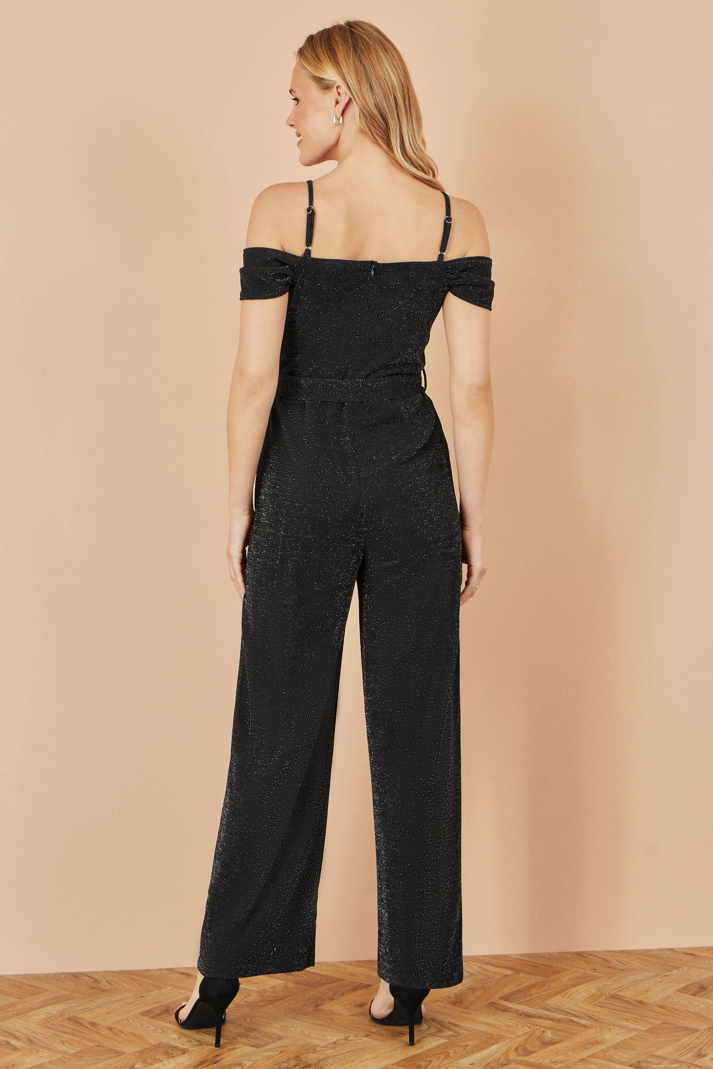 Yumi Black Sparkle Stretch Bardot Jumpsuit JUMPSUIT Yumi