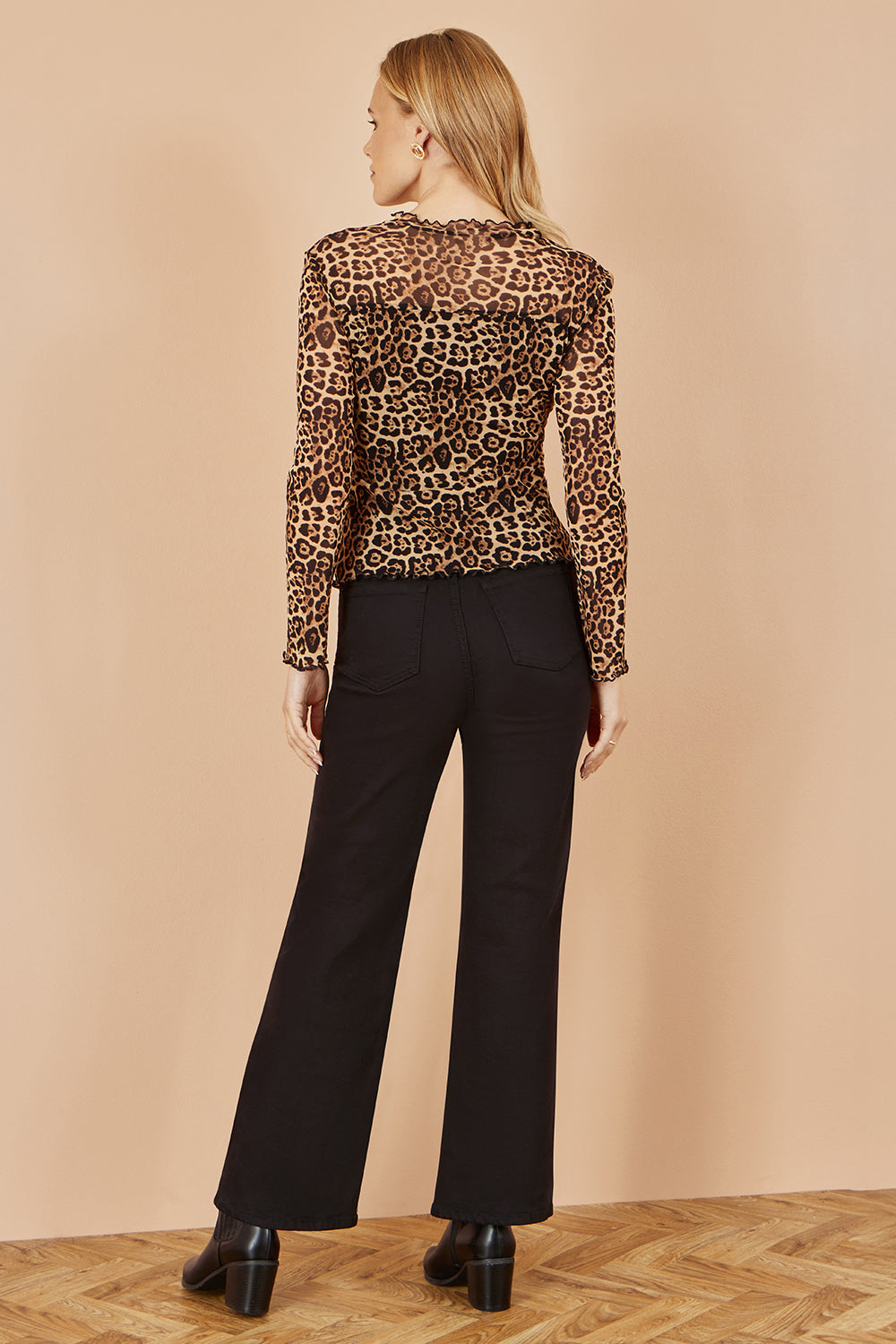 Yumi Brown Leopard Print Mesh Stretch Fitted Top Tops Yumi