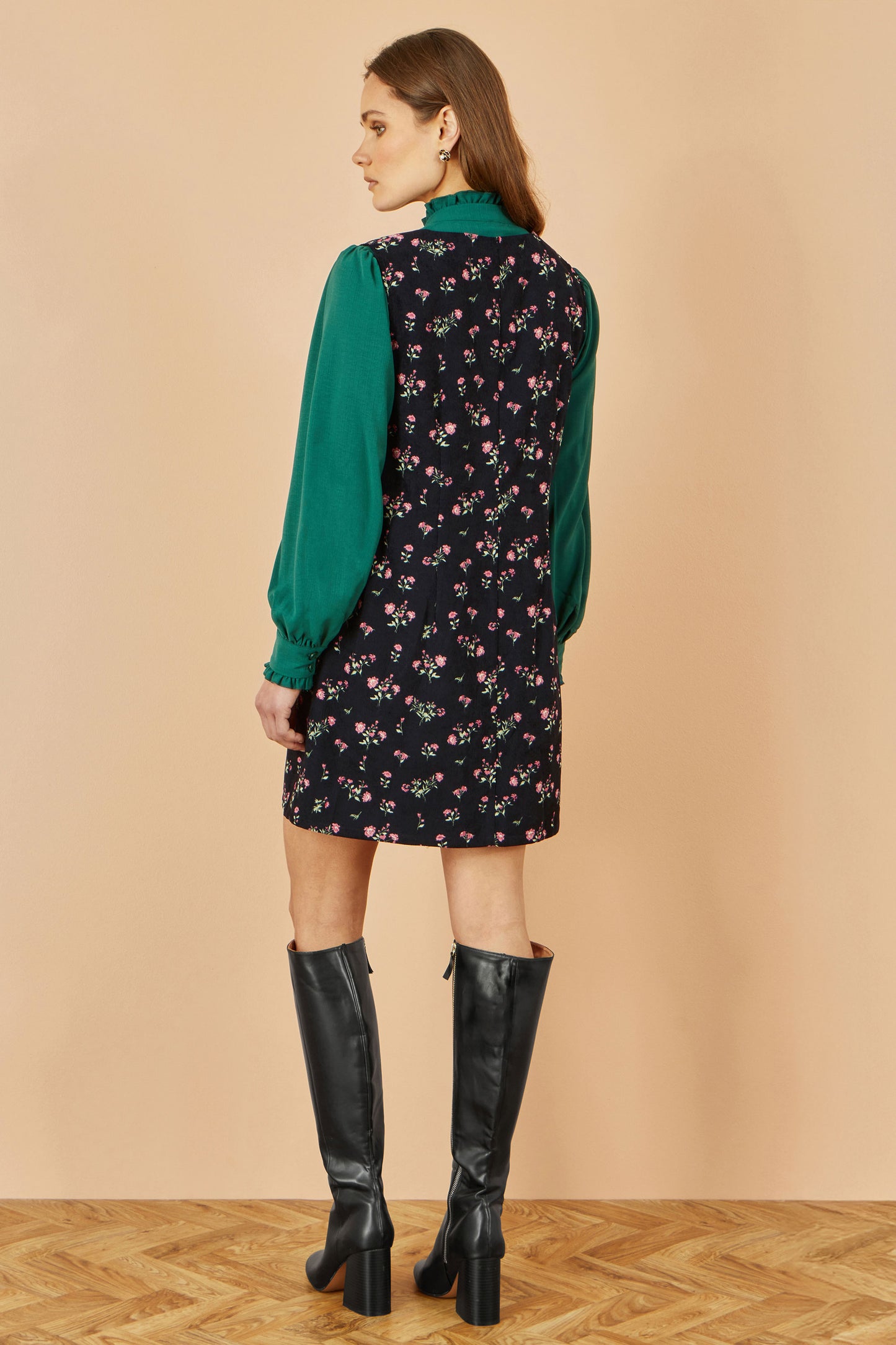 Yumi Black Floral Print Pinafore Dress With Button Up Dress Casual Yumi