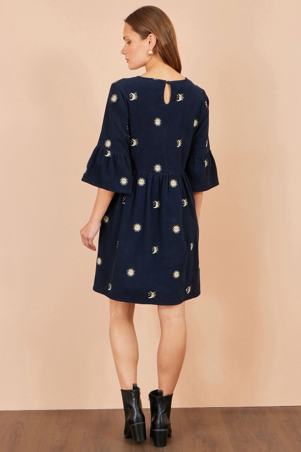 Yumi Navy Cosmic Embroidered Cord Tunic Dress Casual Yumi
