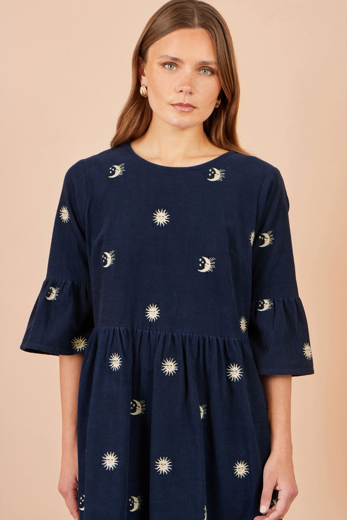 Yumi Navy Cosmic Embroidered Cord Tunic Dress Casual Yumi