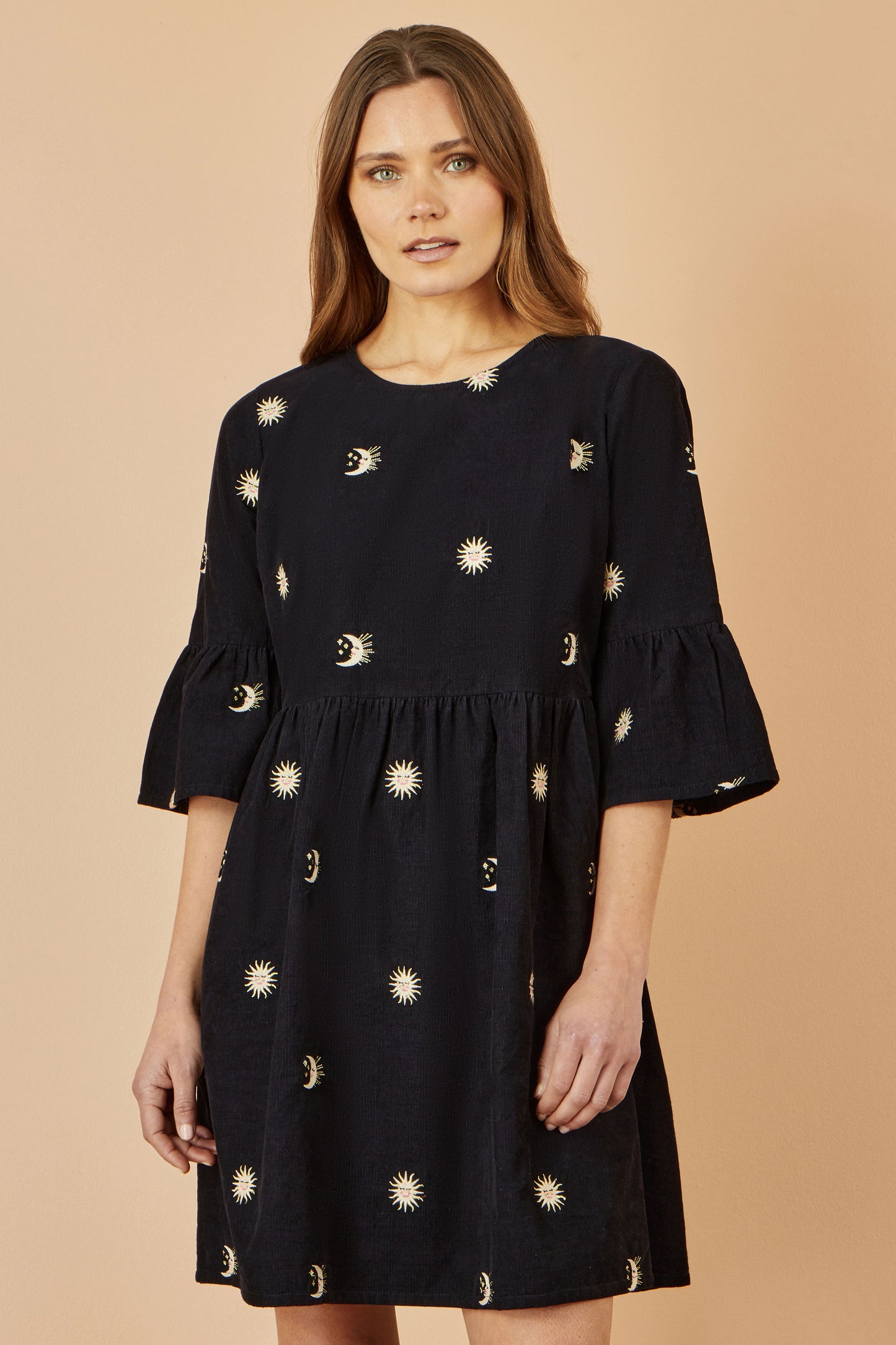 Yumi Black Cosmic Embroidery Cord Tunic Dress Dress Casual Yumi