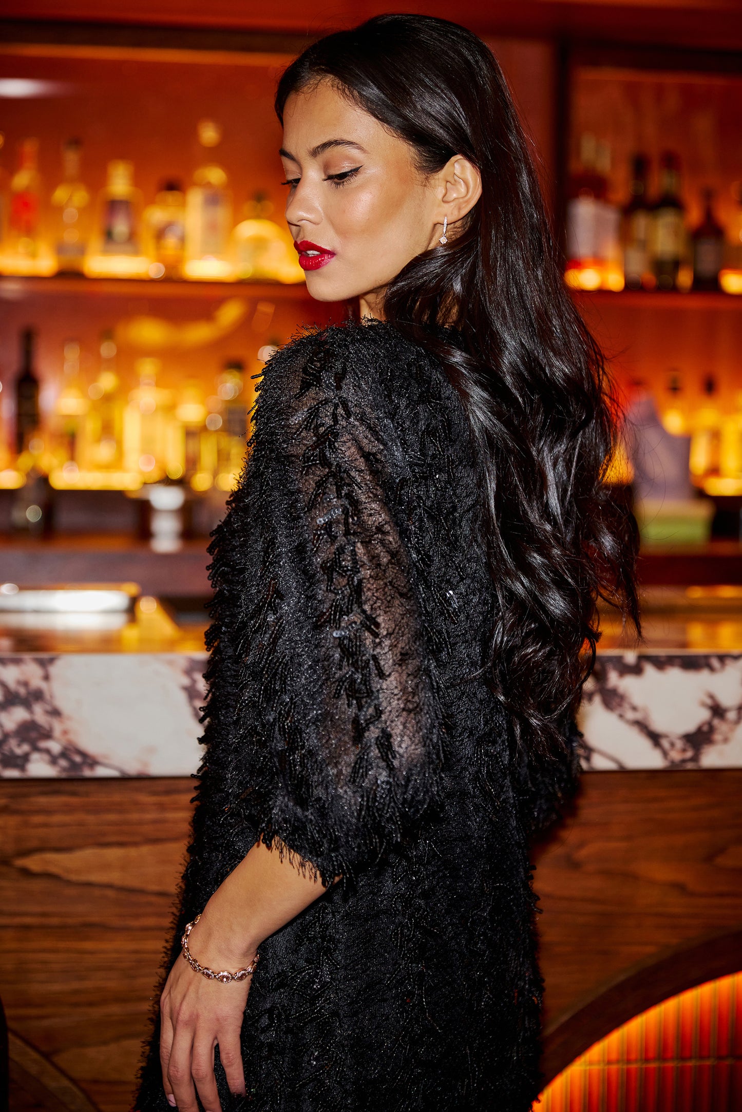 Yumi Black Hanging Sequin Tunic With Balloon Sleeves Dress Party Yumi