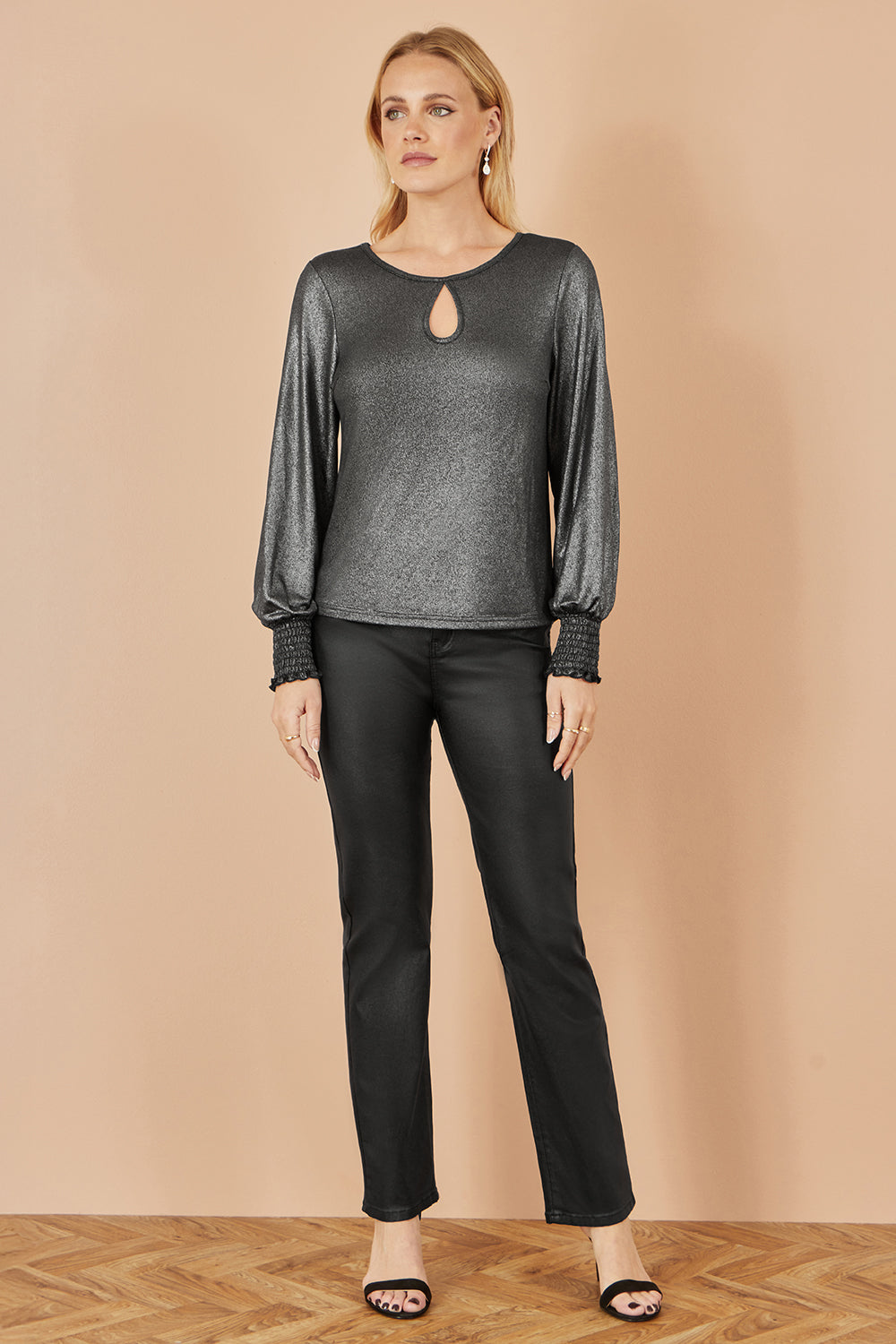 Yumi Black Metallic Bow Back Top Top Yumi