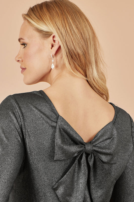 Yumi Black Metallic Bow Back Top Top Yumi