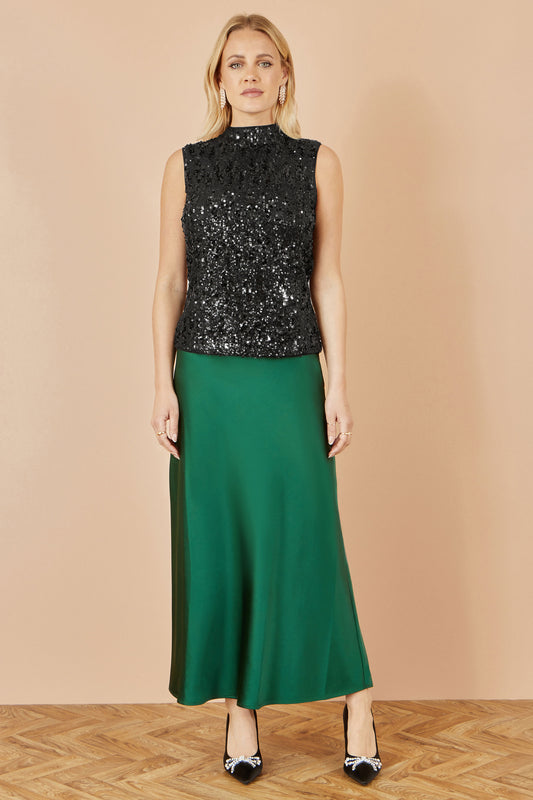 Yumi Black Sequin High Neck Top Top Yumi