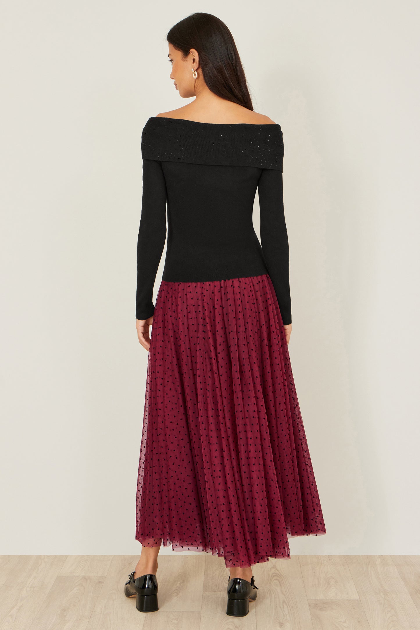 Yumi Black Sparkle Bardot Jumper With Diamante Detail Knit Xmas Jumper Yumi