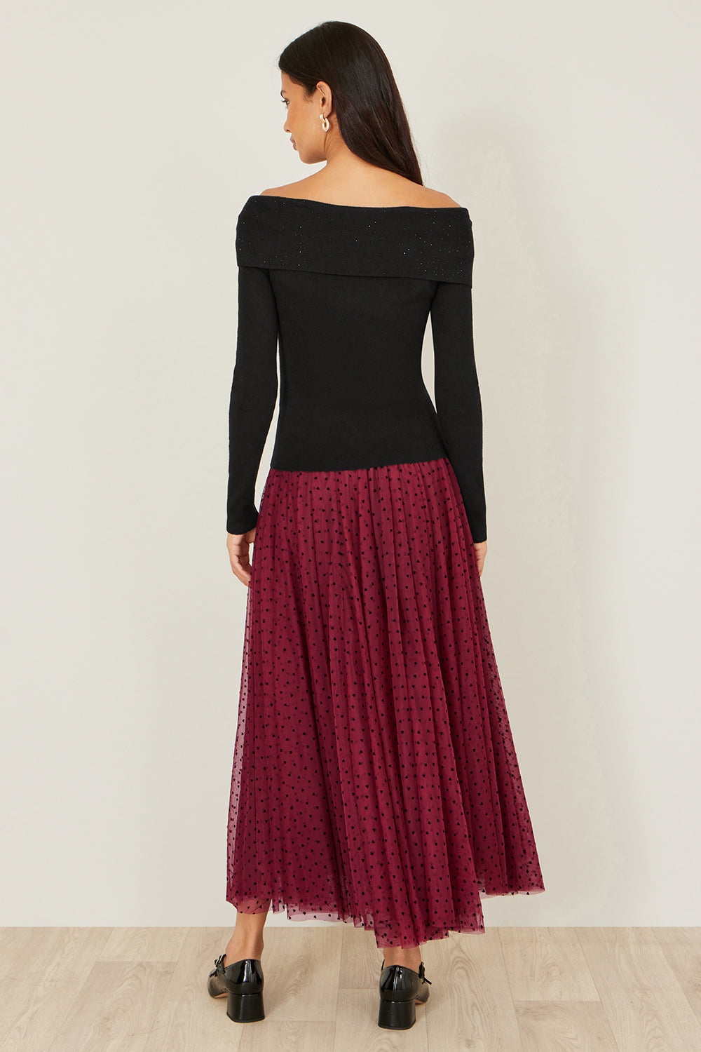 Yumi Black Sparkle Bardot Jumper With Diamante Detail Knit Xmas Jumper Yumi