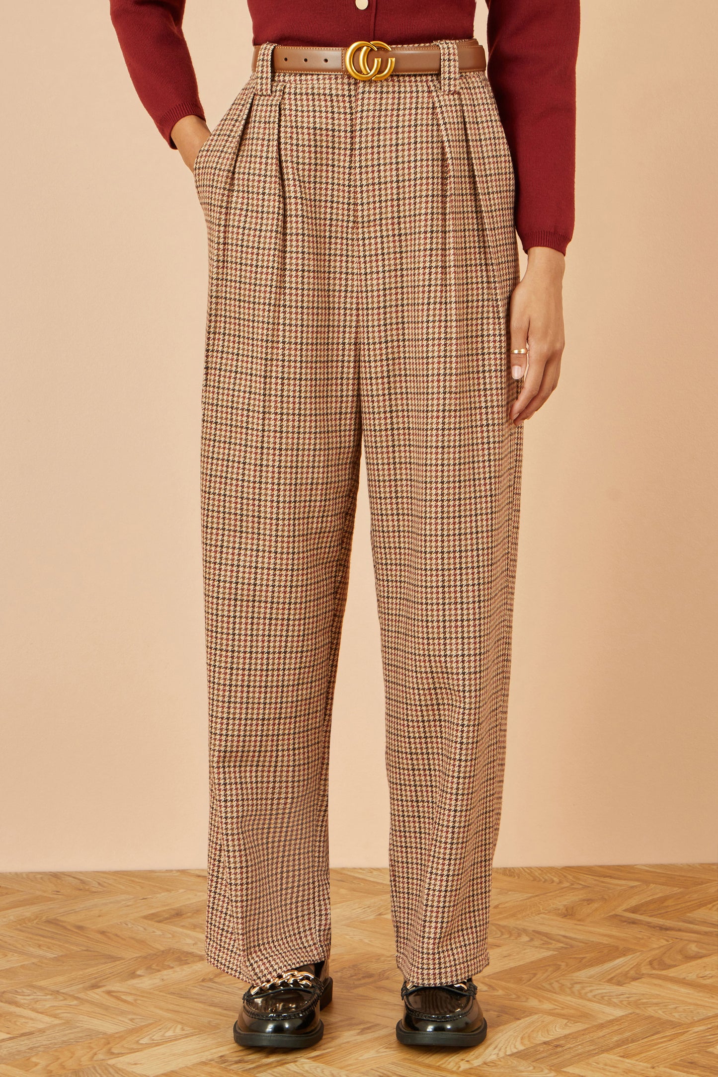 Yumi Brown Check Wide Leg Trousers TROUSER Yumi
