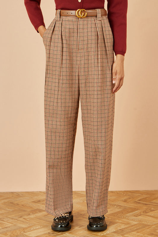 Yumi Brown Check Wide Leg Trousers TROUSER Yumi