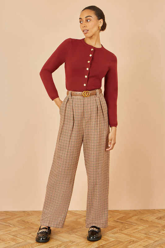 Yumi Brown Check Wide Leg Trousers TROUSER Yumi