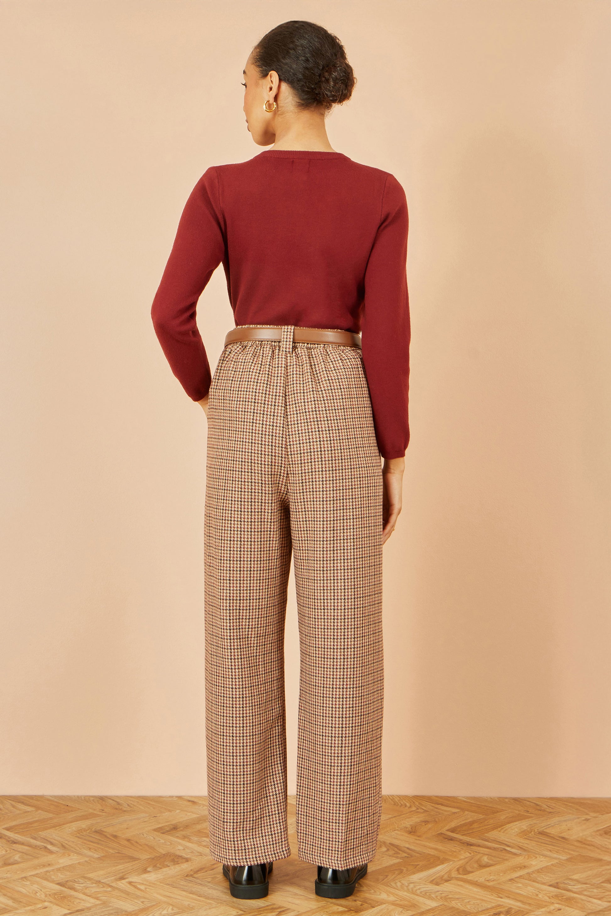 Yumi Brown Check Wide Leg Trousers TROUSER Yumi