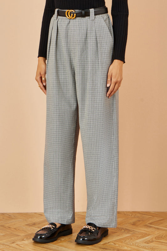 Yumi Grey Check Wide Leg Trousers TROUSER Yumi