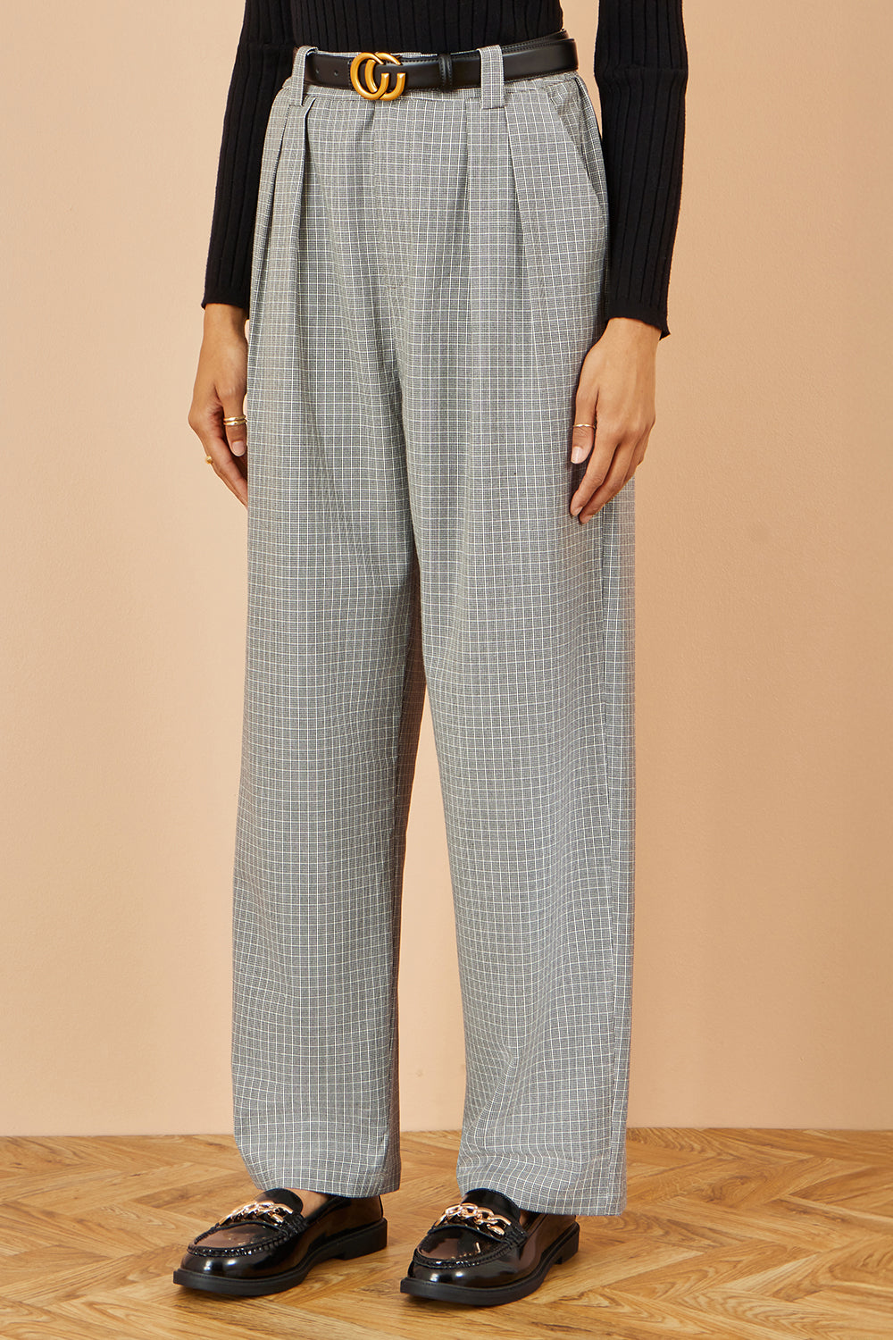 Yumi Grey Check Wide Leg Trousers TROUSER Yumi