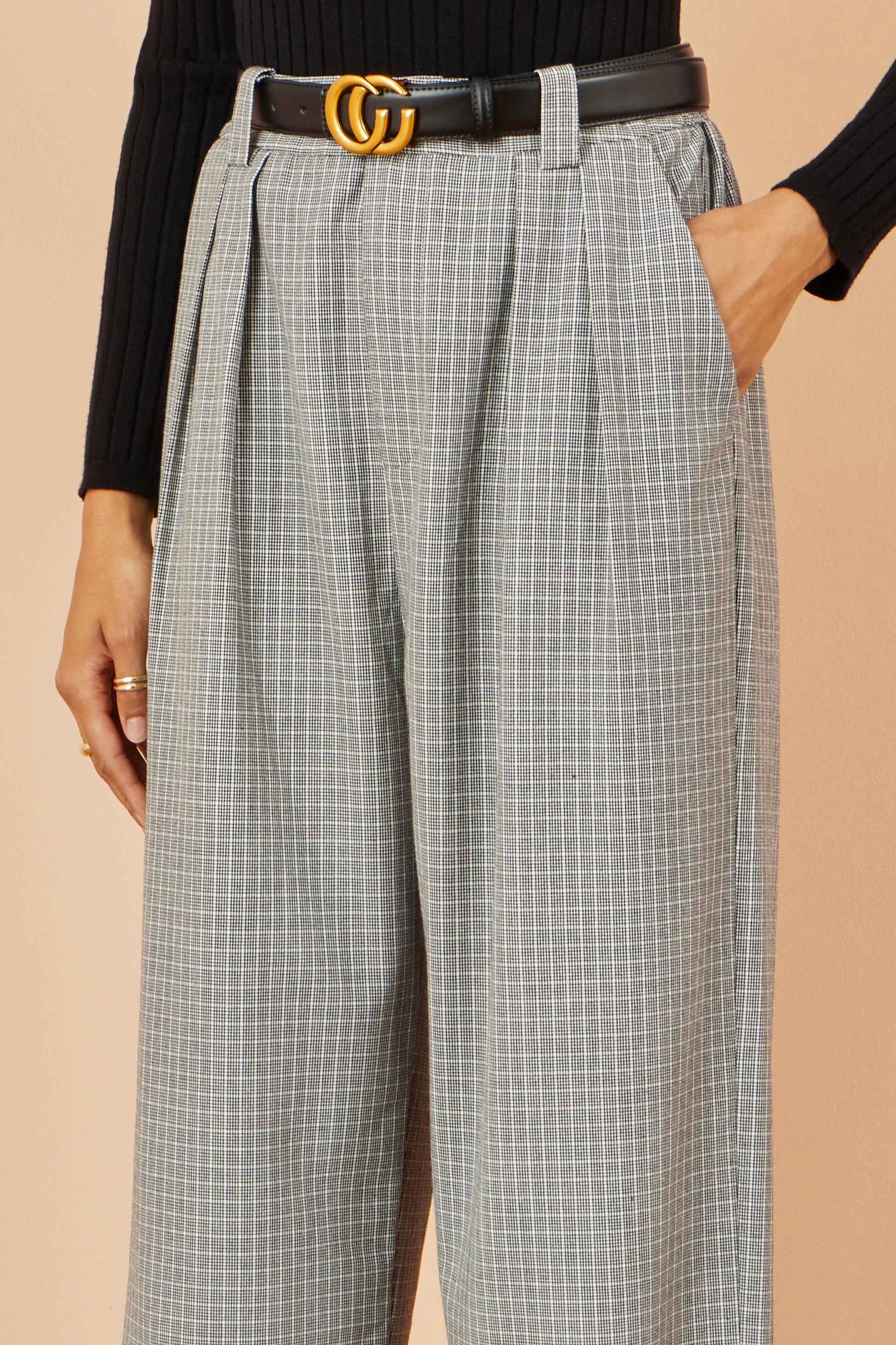 Yumi Grey Check Wide Leg Trousers TROUSER Yumi