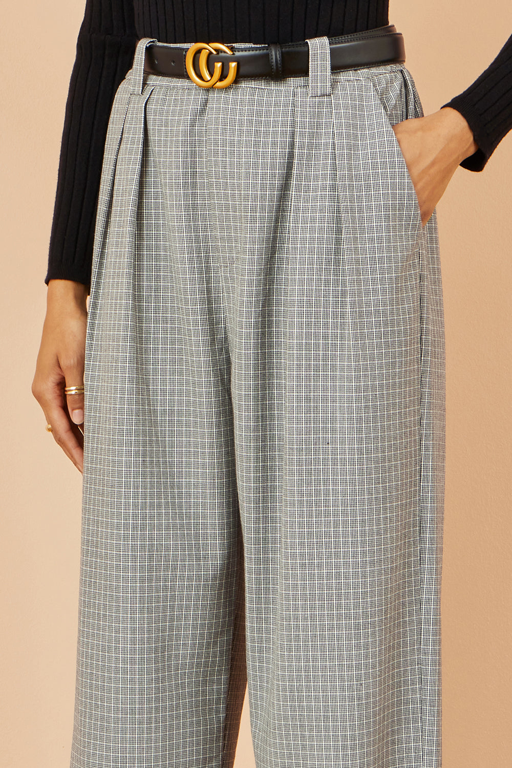 Yumi Grey Check Wide Leg Trousers TROUSER Yumi