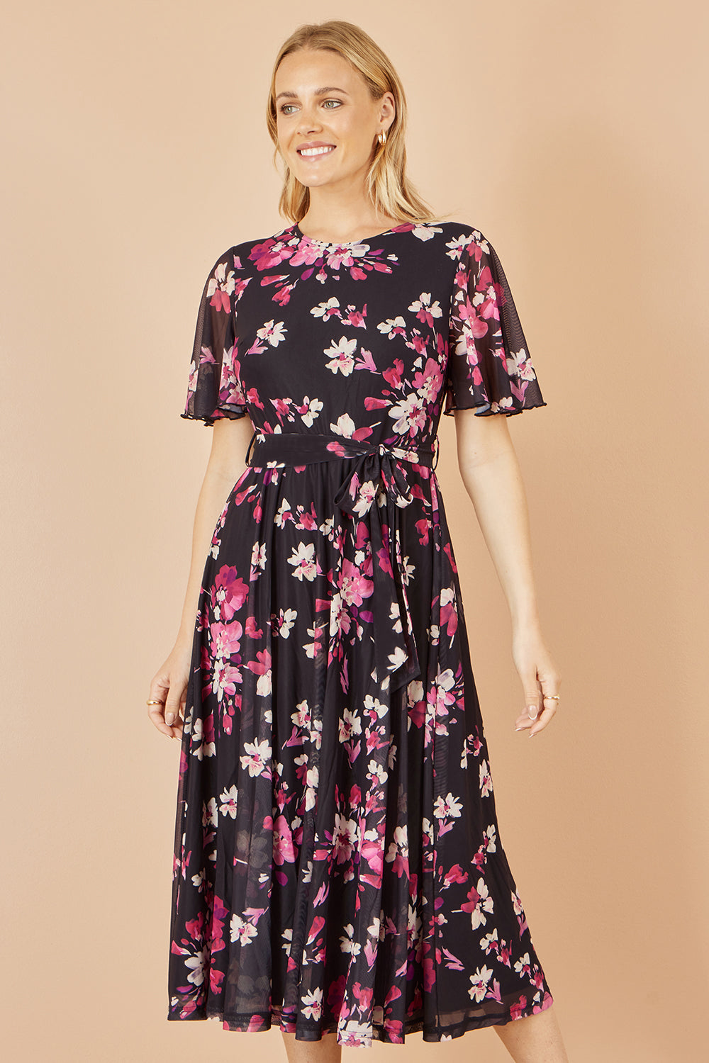 Yumi Black Mesh Skater Floral Midi Dress Dress Occasion Yumi