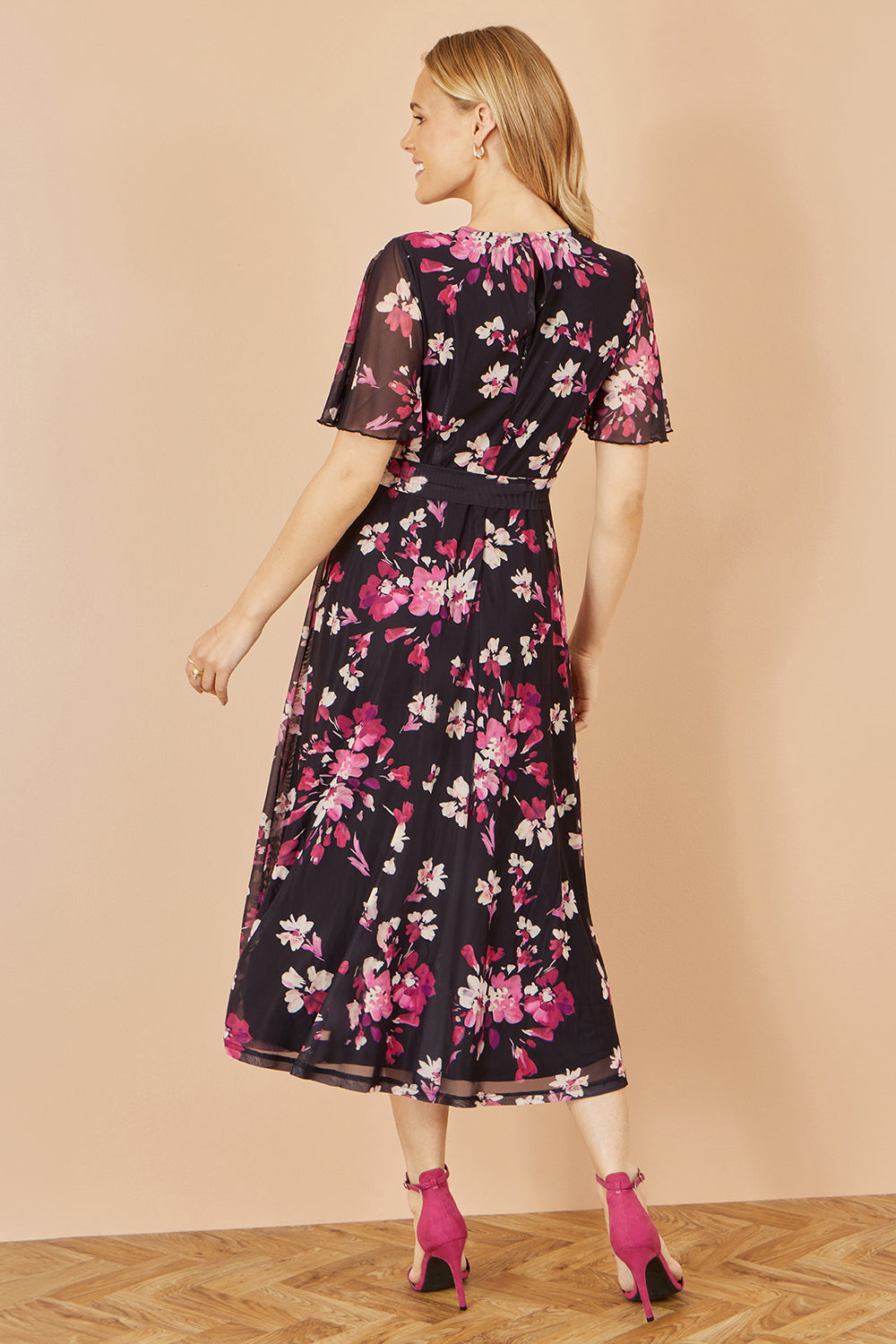 Yumi Black Mesh Skater Floral Midi Dress Dress Occasion Yumi