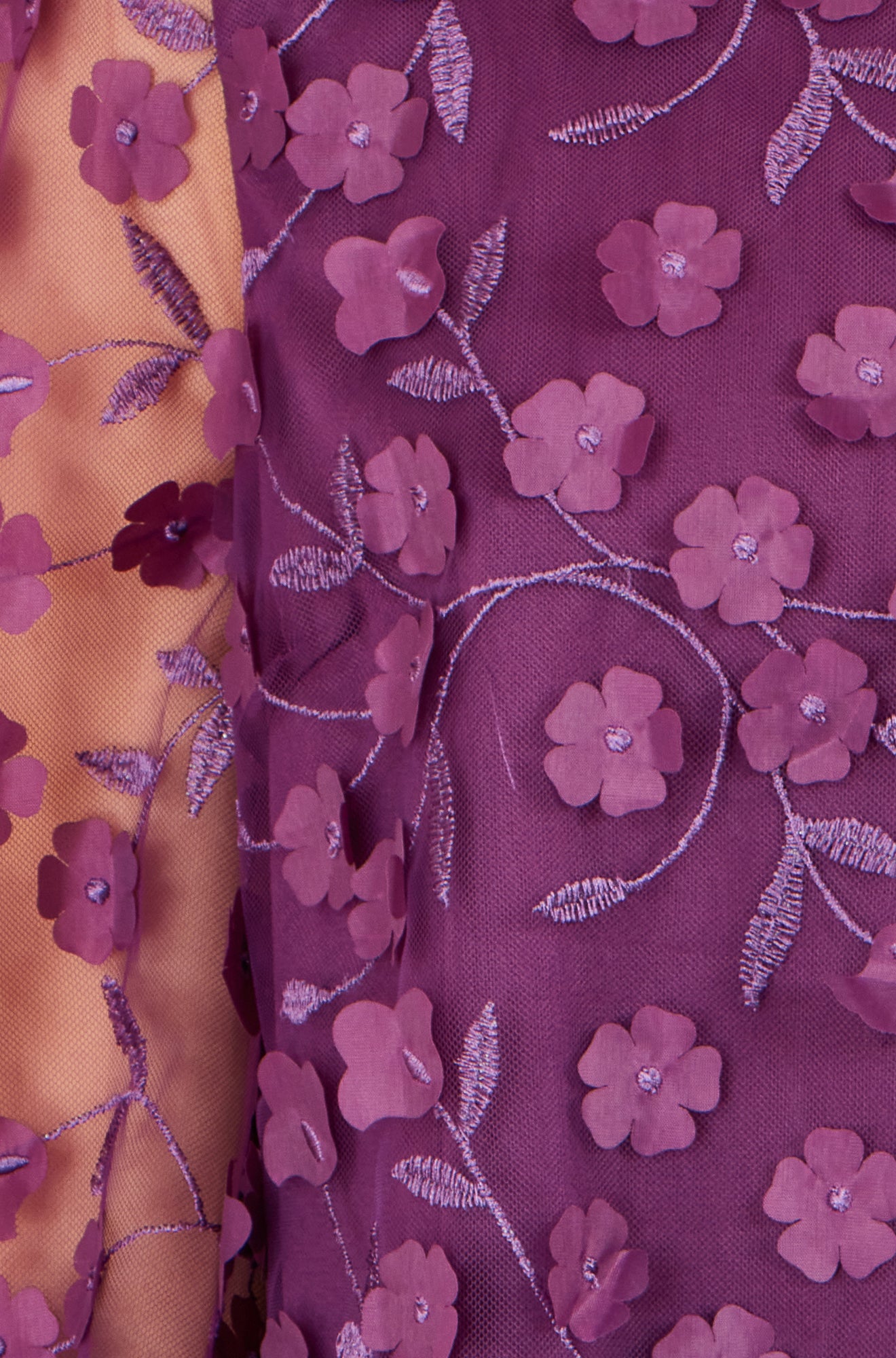 Yumi Plum Sheer Sleeve Applique Flower Top Tops Yumi