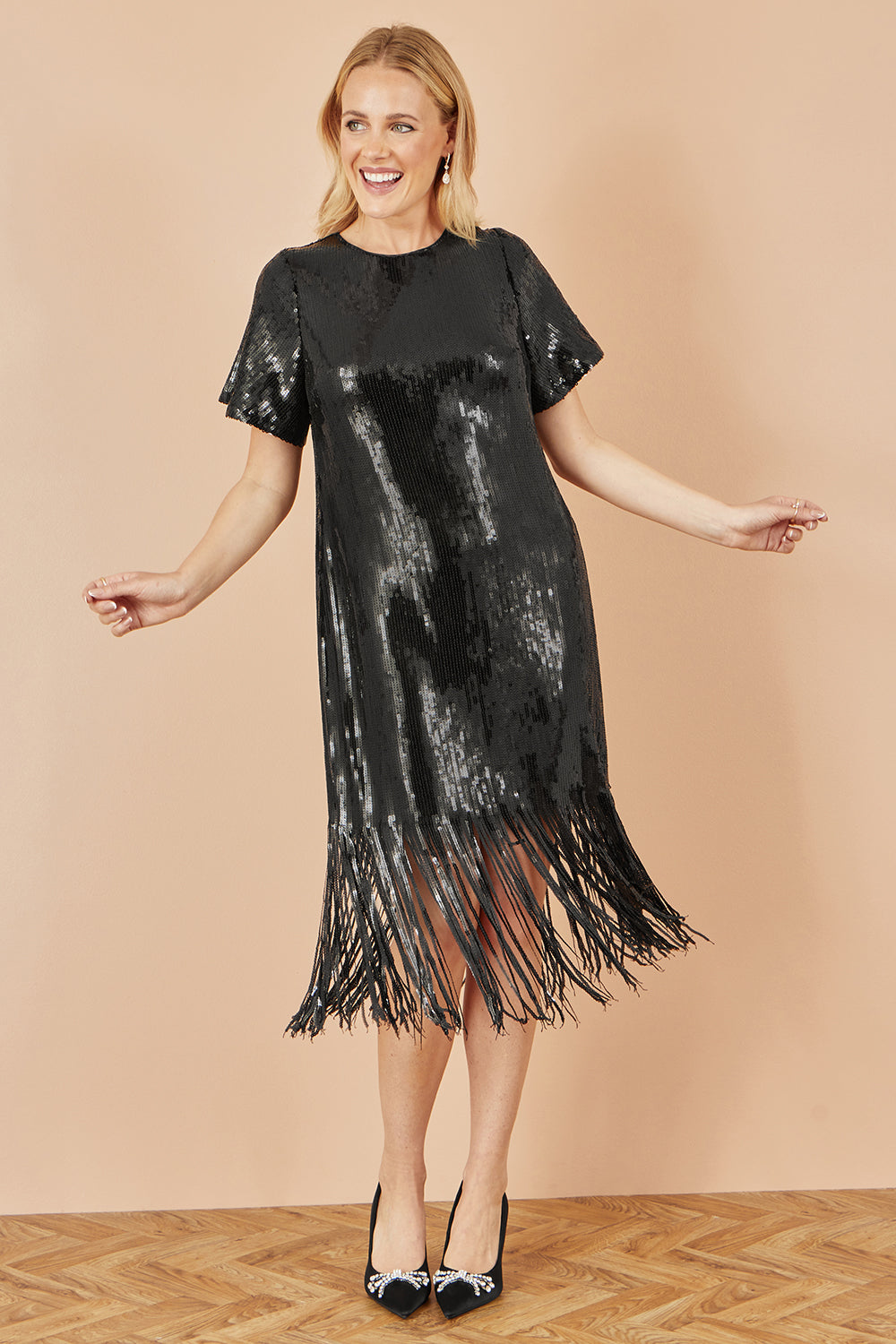 Yumi Black Sequin Tassels Hem Midi Tunic Dress Dress Party Yumi