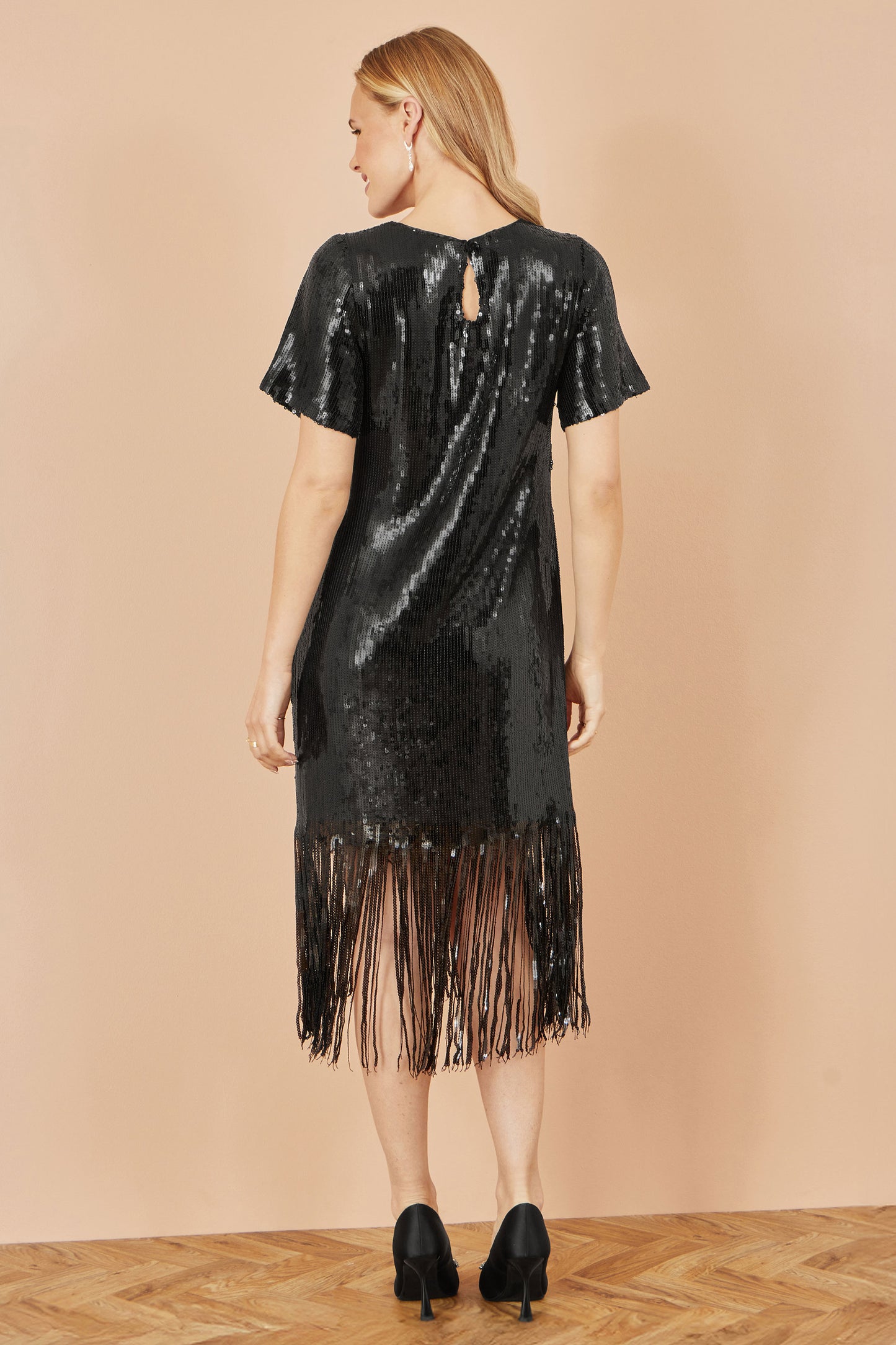 Yumi Black Sequin Tassels Hem Midi Tunic Dress Dress Party Yumi