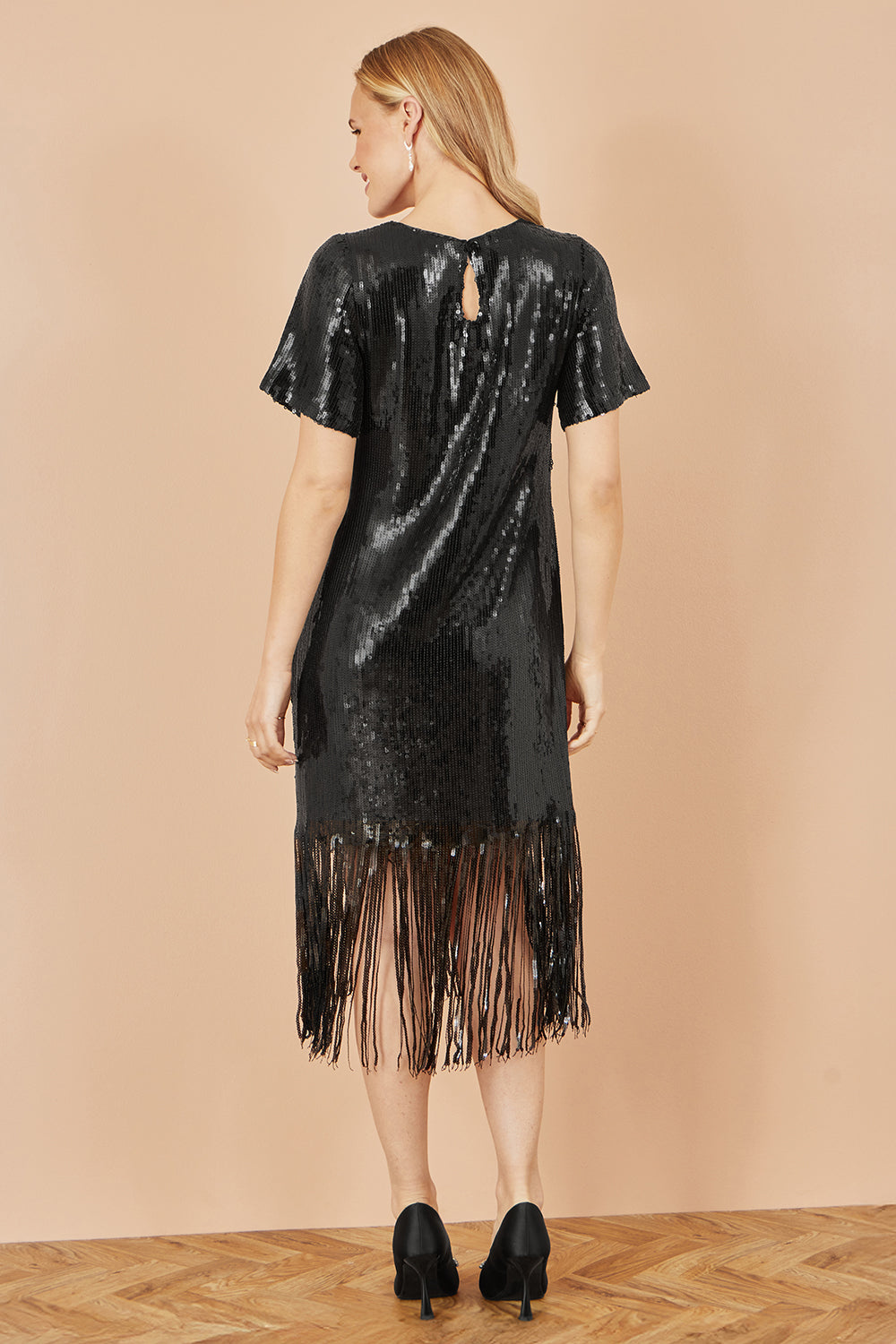 Yumi Black Sequin Tassels Hem Midi Tunic Dress Dress Party Yumi