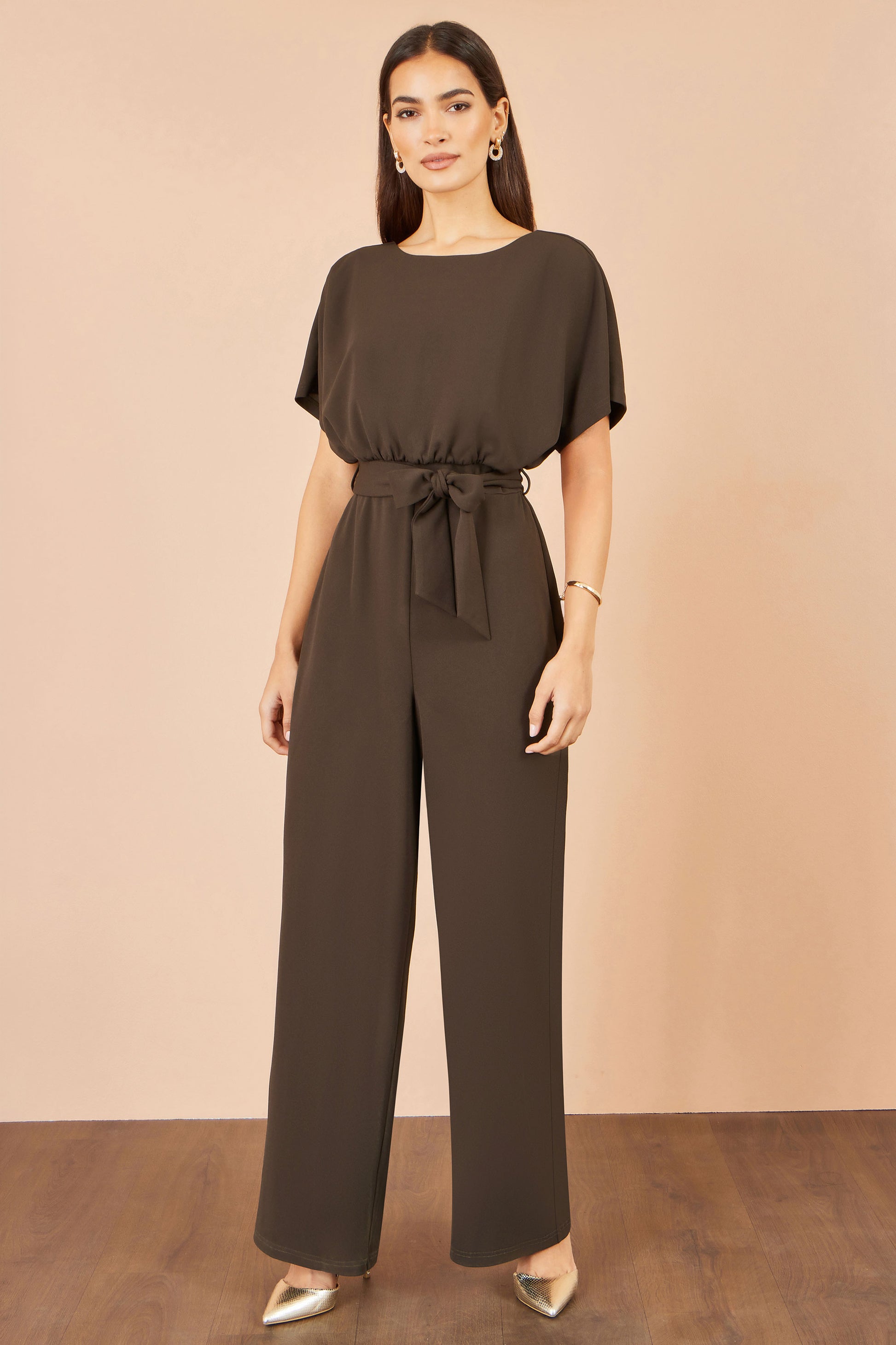 Yumi Brown Batwing Stretch Jumpsuit Jumpsuit Yumi