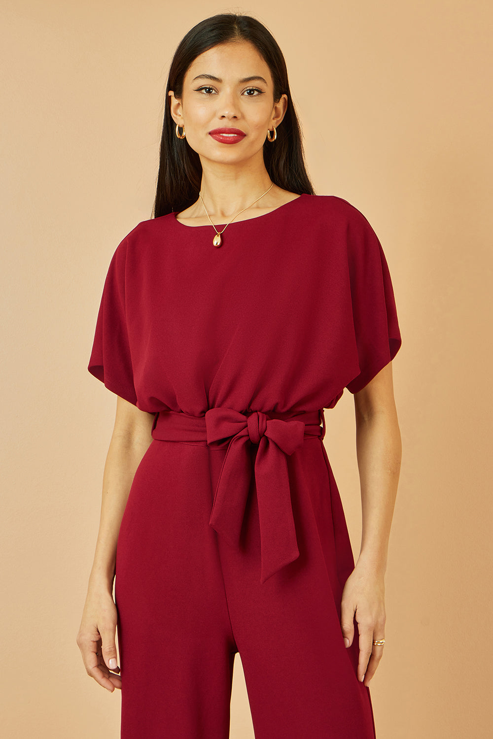 Yumi Burgundy Batwing Stretch Jumpsuit JUMPSUIT Yumi