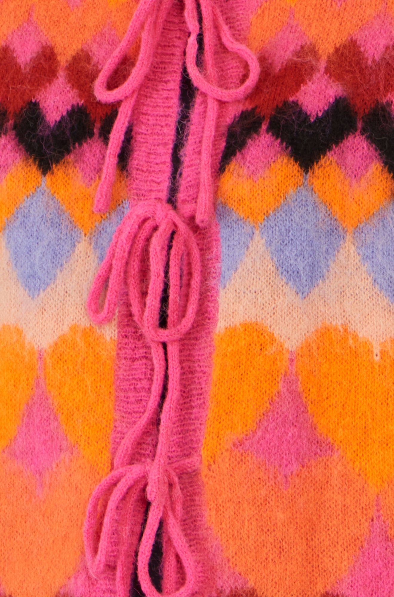 Yumi Pink Tie Front Heart Intarsia Cardigan Knit Cardigan Yumi