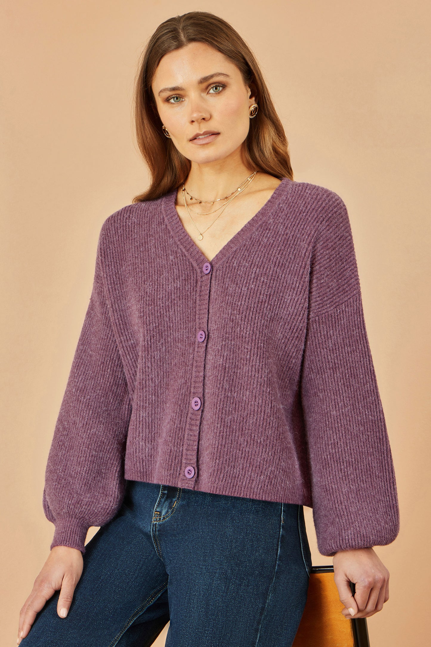 Yumi Purple Marl Knit Cardigan Knit Cardigan Yumi