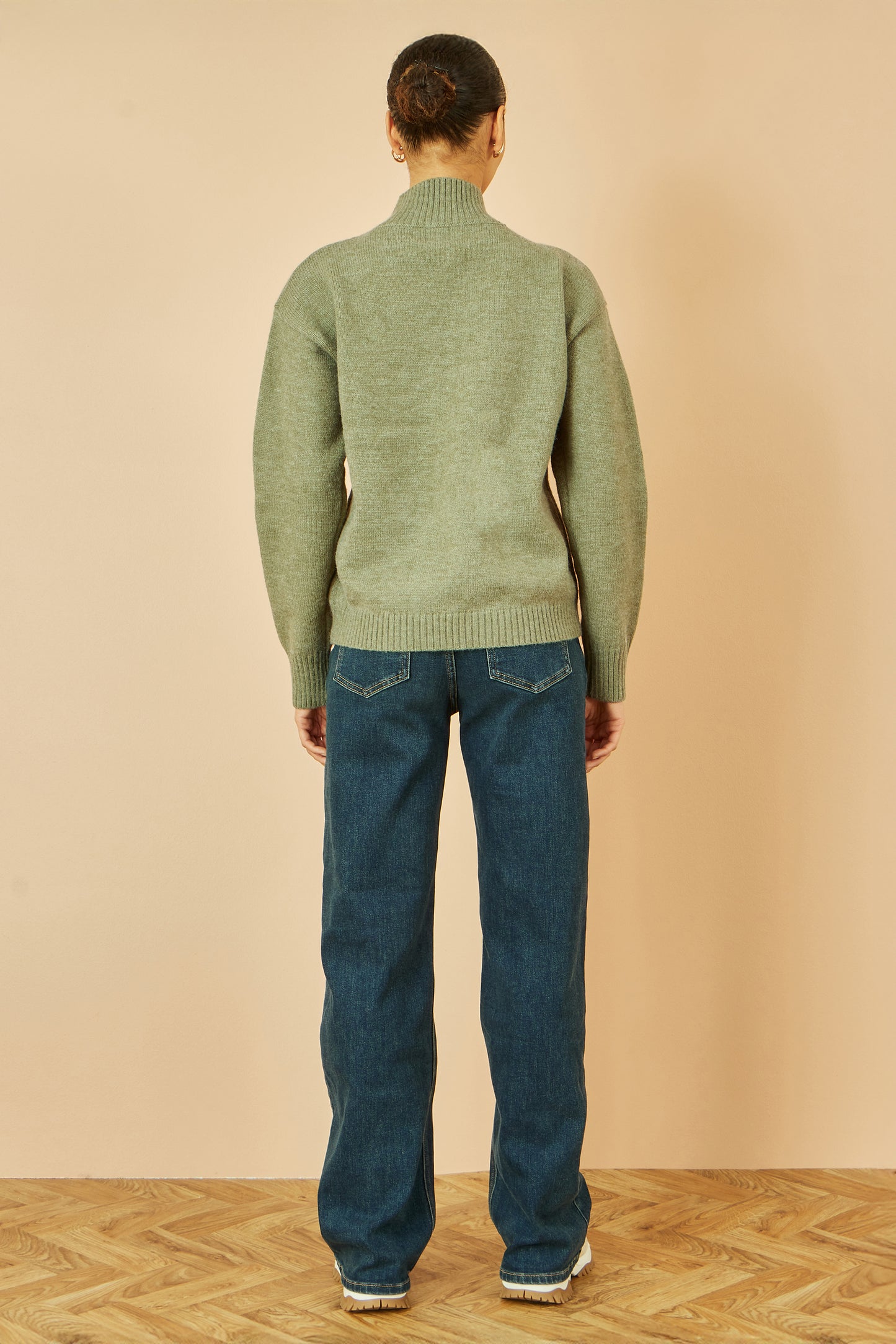 Yumi Green Knitted High Neck Jumper With Applique Flowers Knit Jumper Yumi