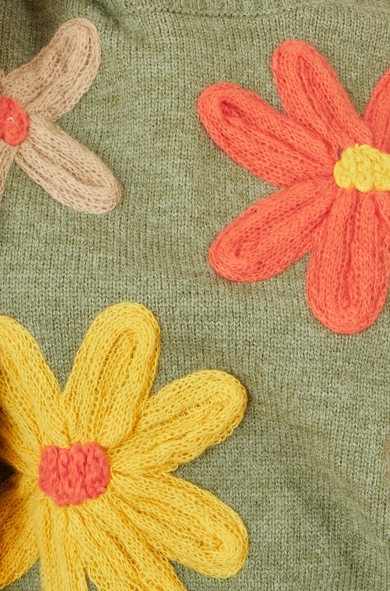 Yumi Green Knitted High Neck Jumper With Applique Flowers Knit Jumper Yumi