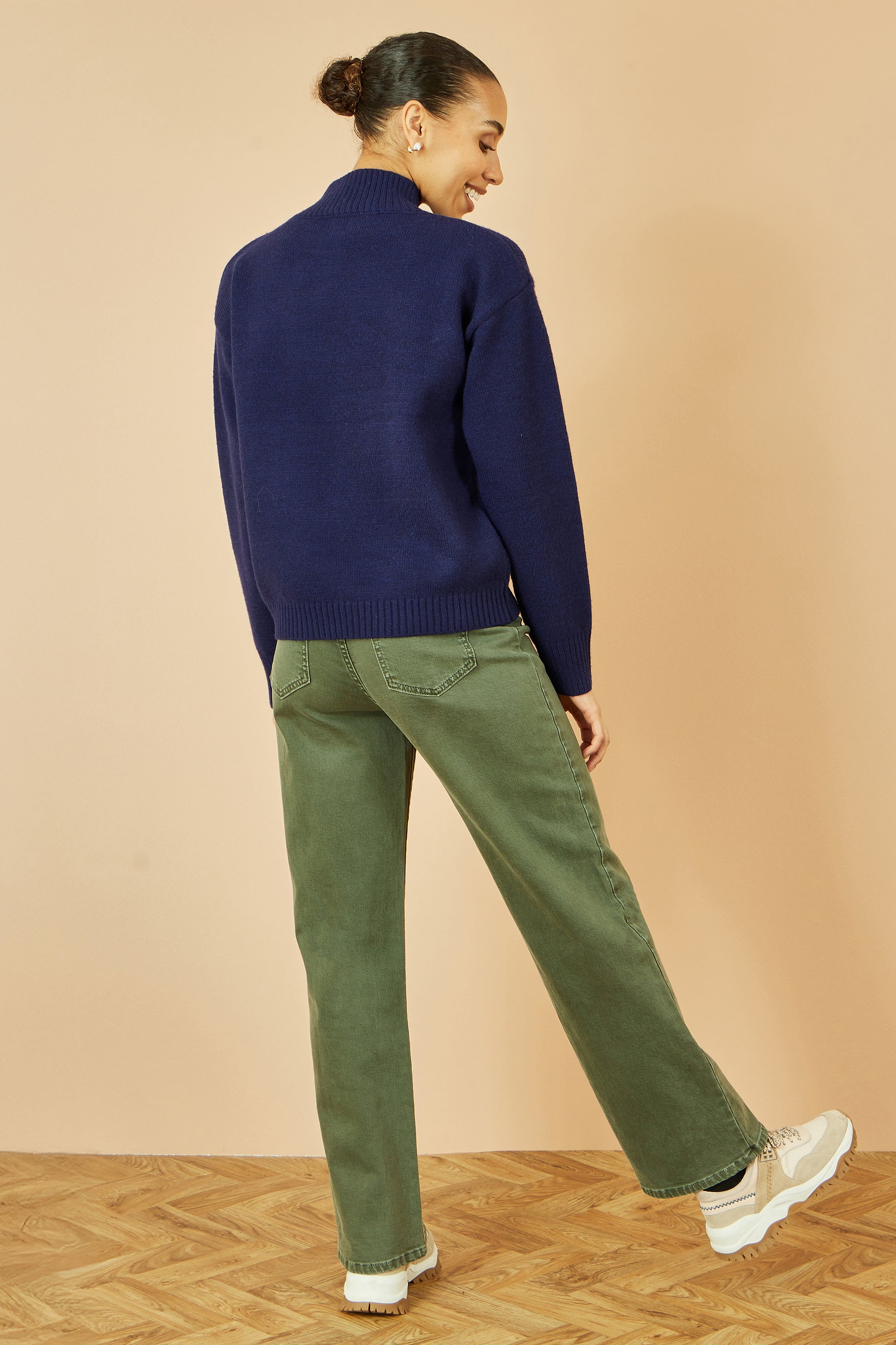 Yumi Navy Knitted High Neck Jumper With Applique Flowers Knit Jumper Yumi