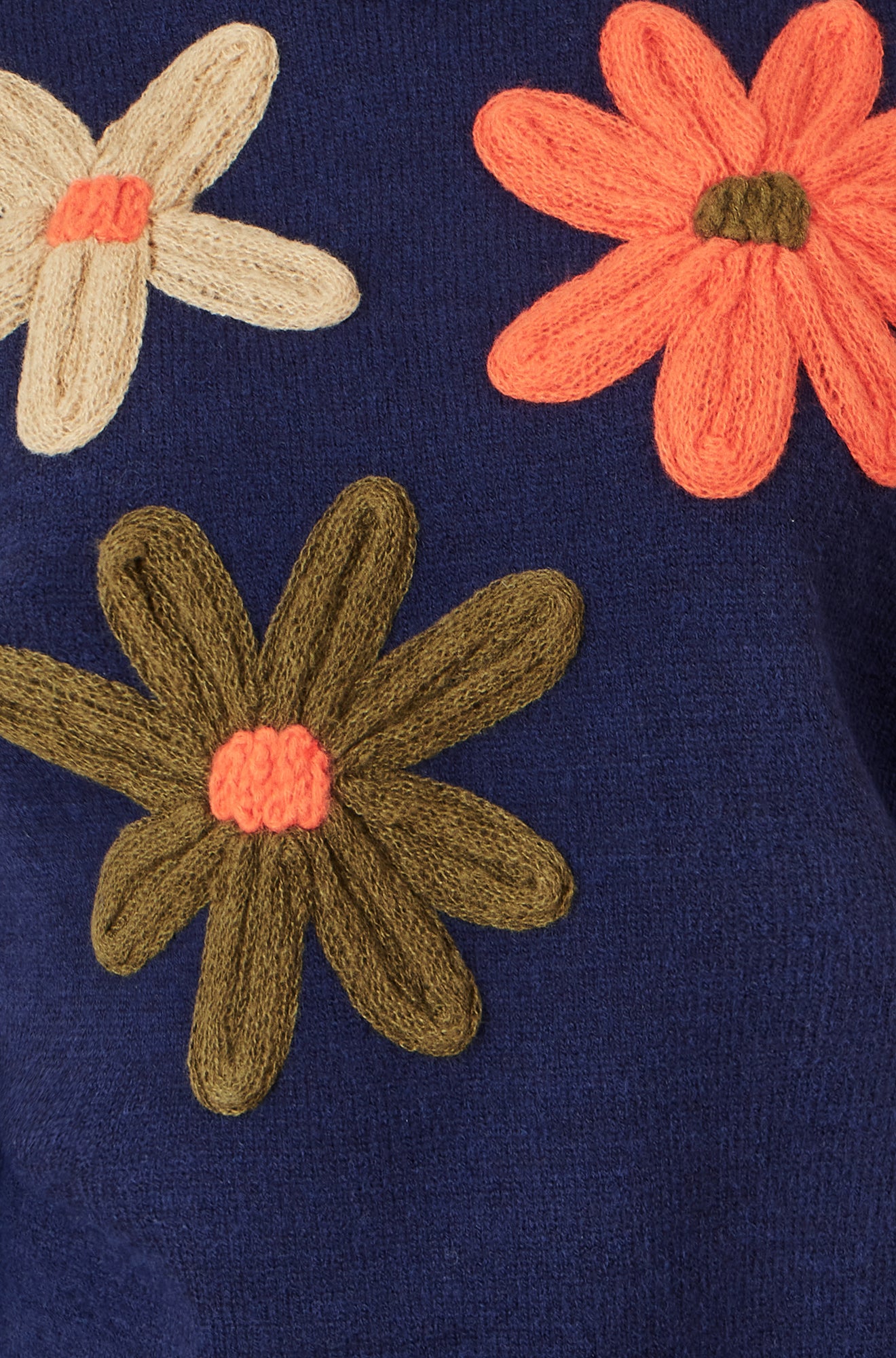 Yumi Navy Knitted High Neck Jumper With Applique Flowers Knit Jumper Yumi
