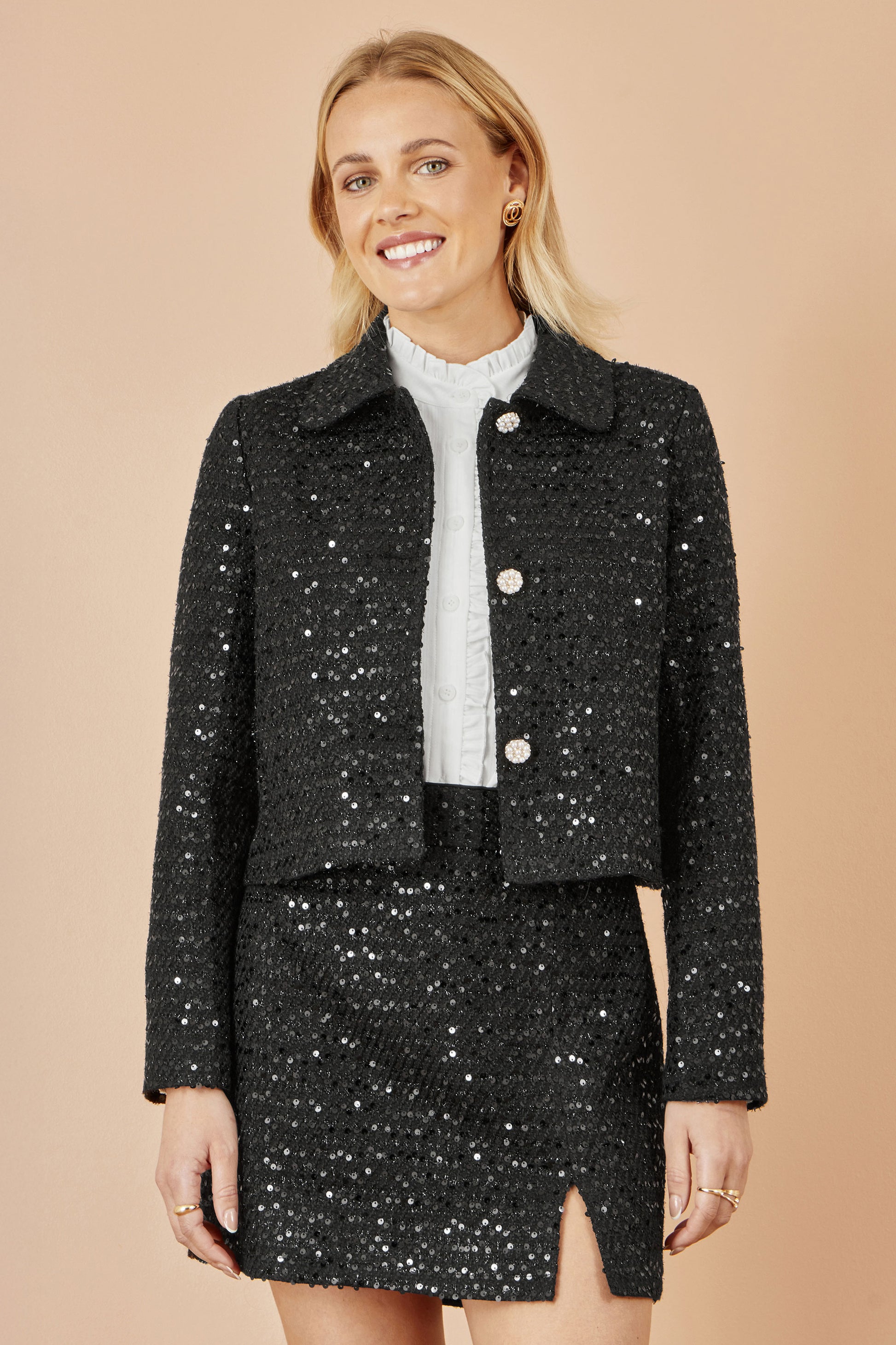 Yumi Black Boucle Sequin Mini Skirt Skirts Yumi