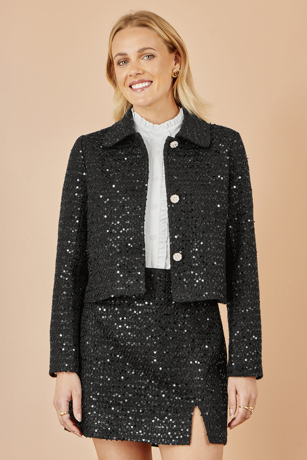 Yumi Black Boucle Sequin Mini Skirt Skirts Yumi