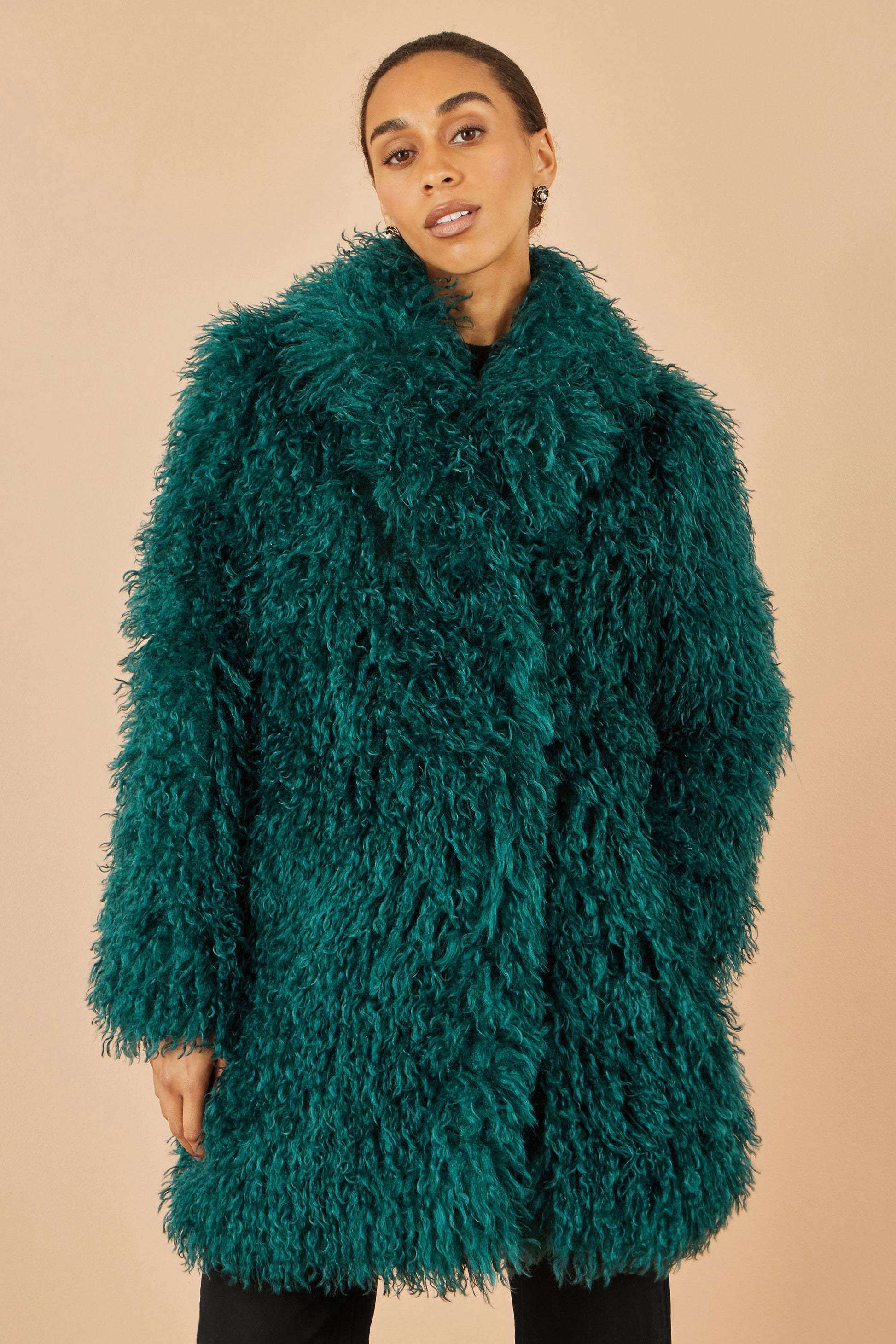Yumi Teal Luxe Long Hair Fur Coat COAT Yumi