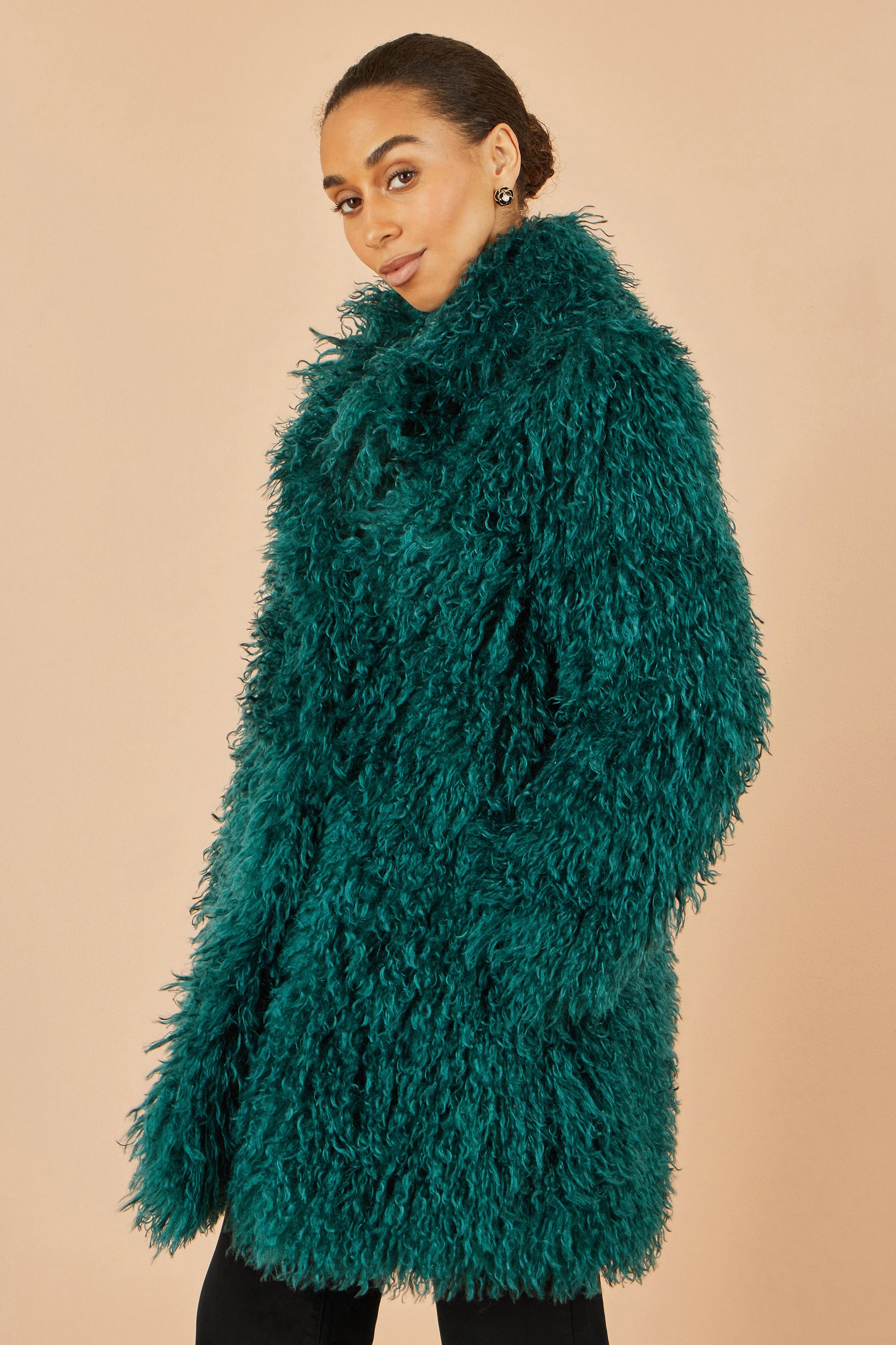 Yumi Teal Luxe Long Hair Fur Coat COAT Yumi