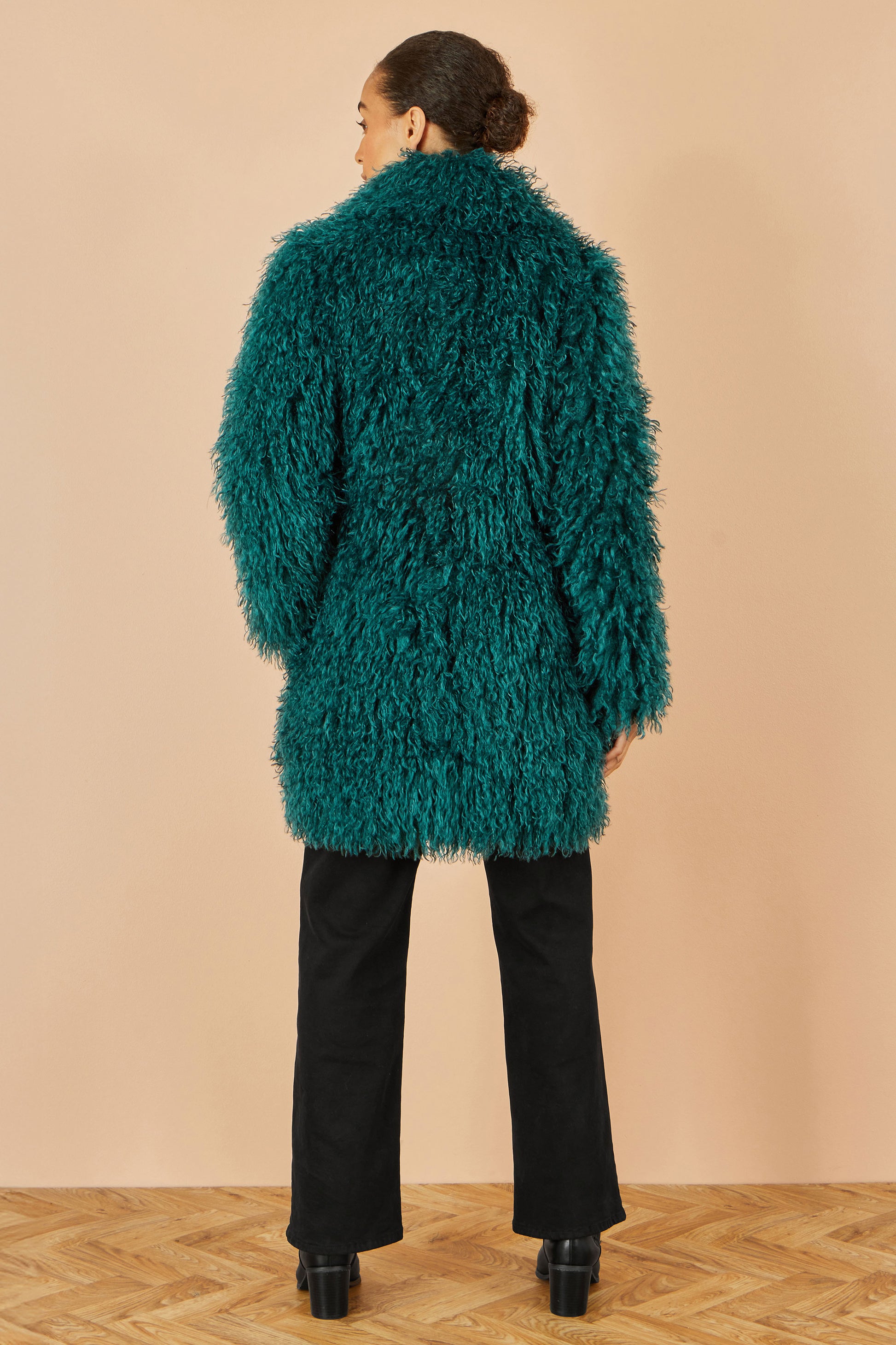 Yumi Teal Luxe Long Hair Fur Coat COAT Yumi